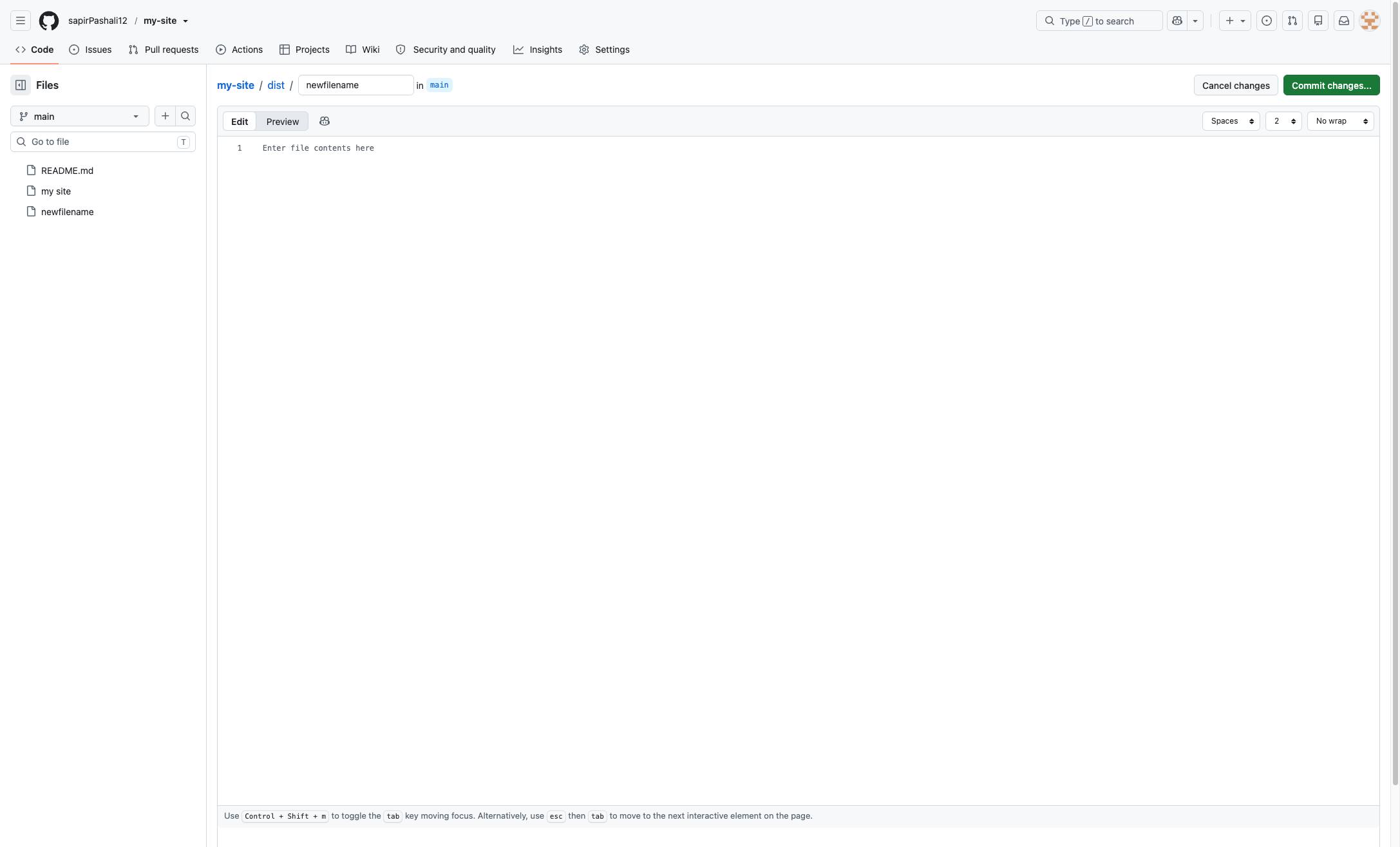 「Commit changes...（変更をコミット...）」をクリックします。