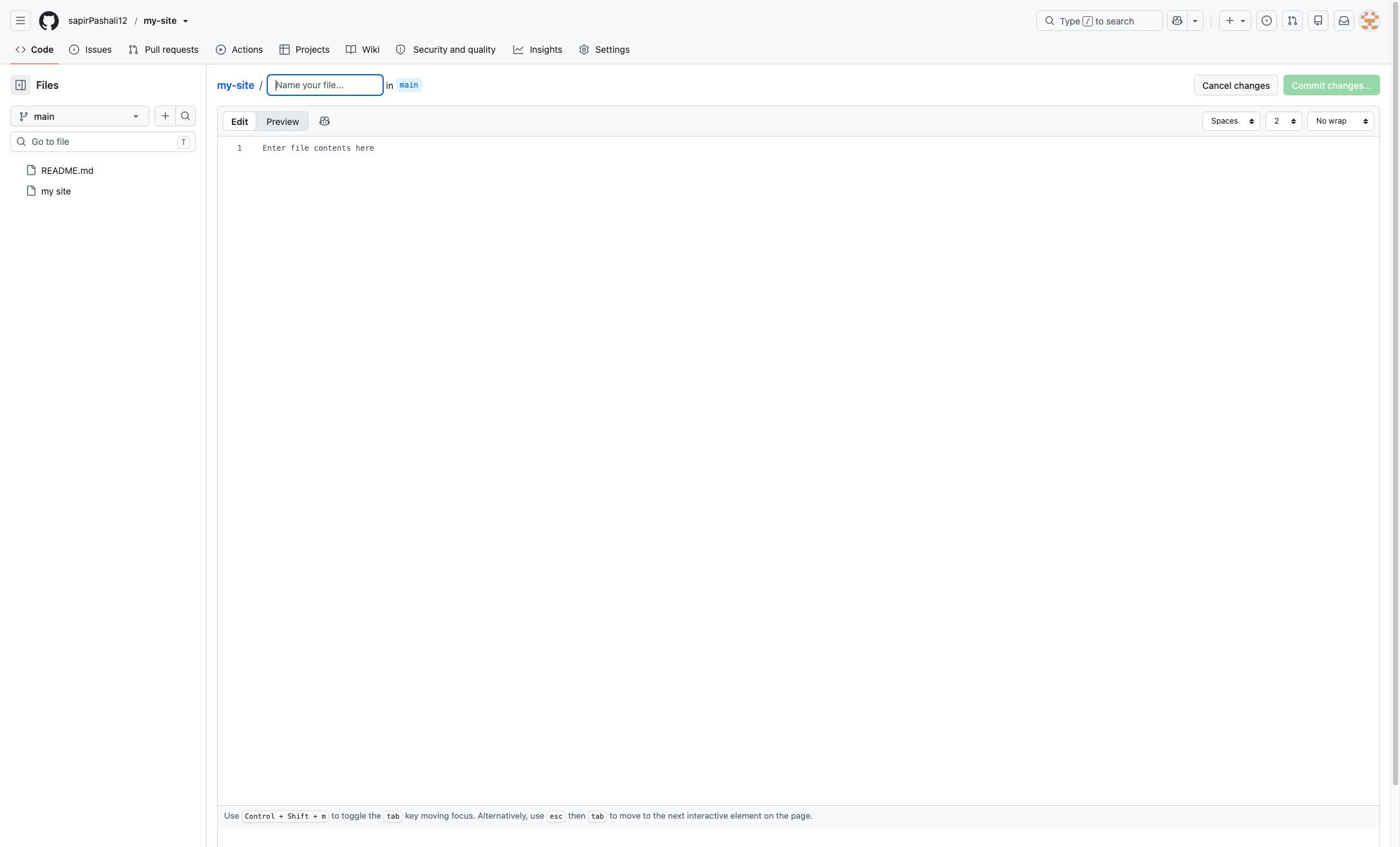 フォルダを作成するには、次のようにファイルに名前を付けます。フォルダ名を入力し、続けて「/」を入力してEnterキーを押します。