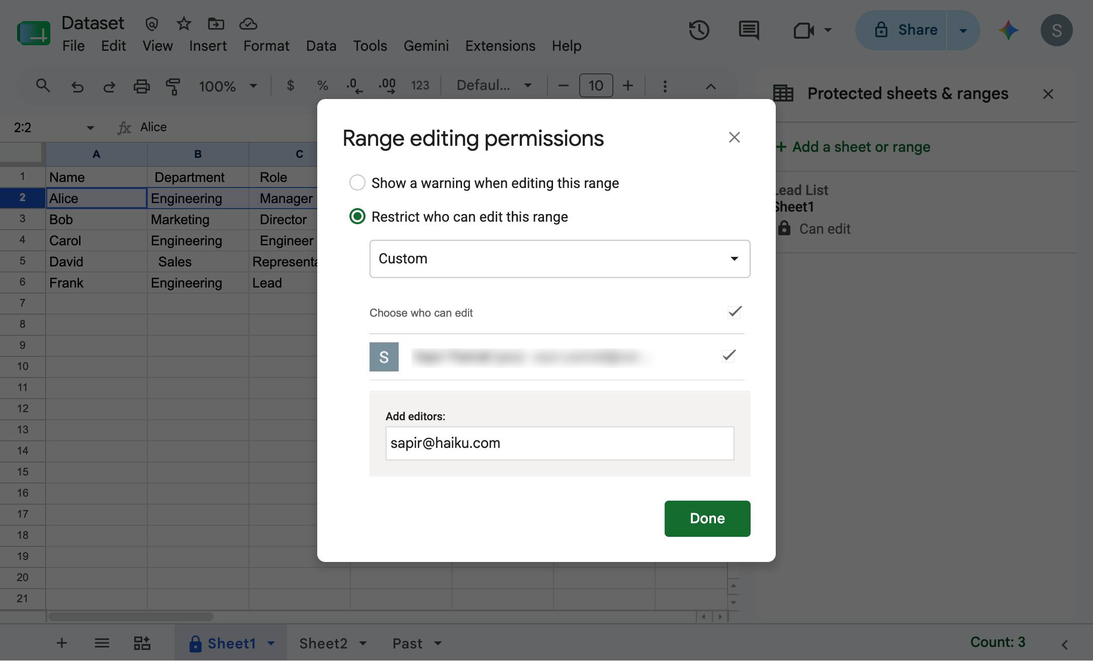 Click the Add editors input field