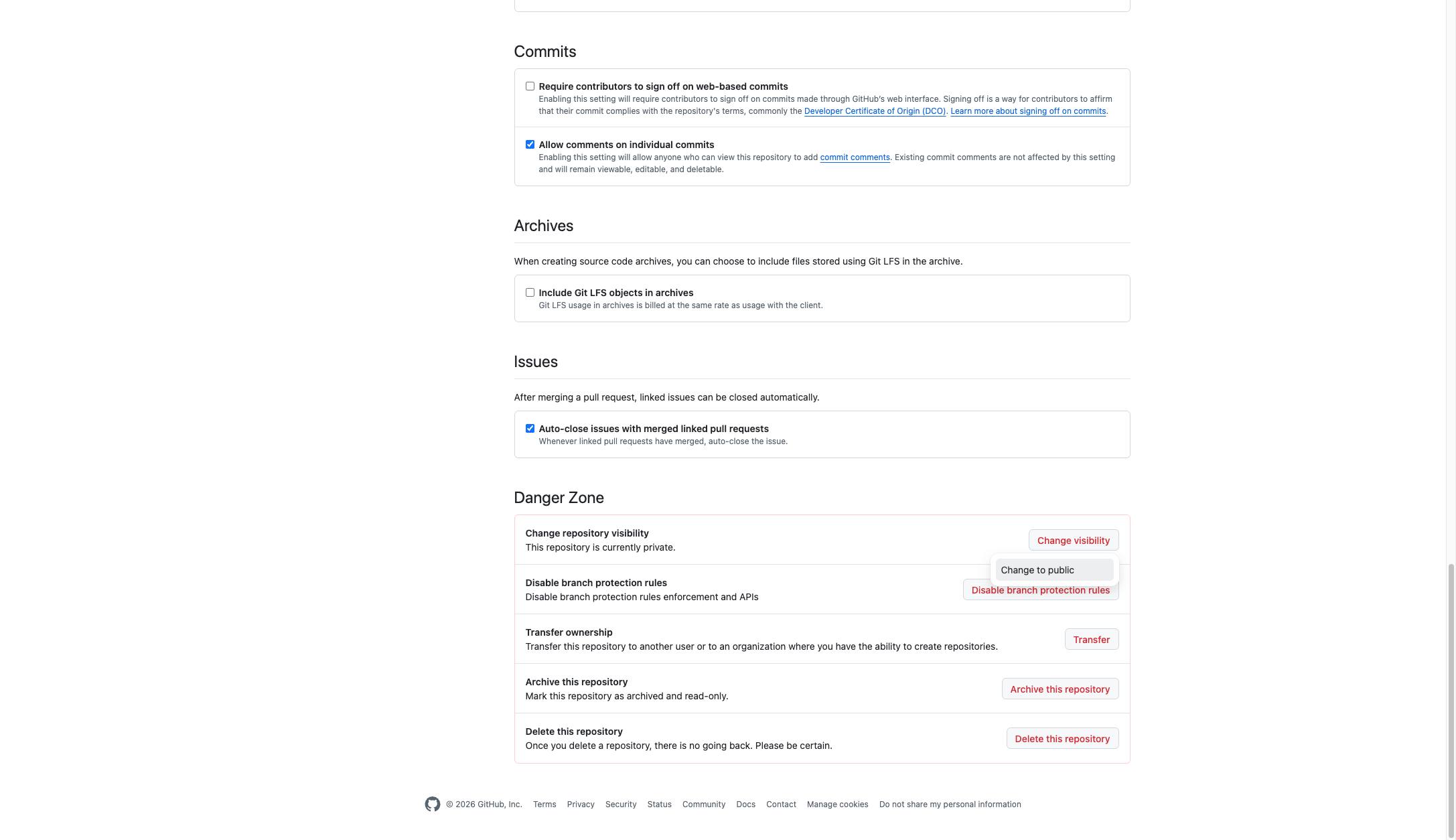 Change to private/publicと書かれたボタンをクリックします