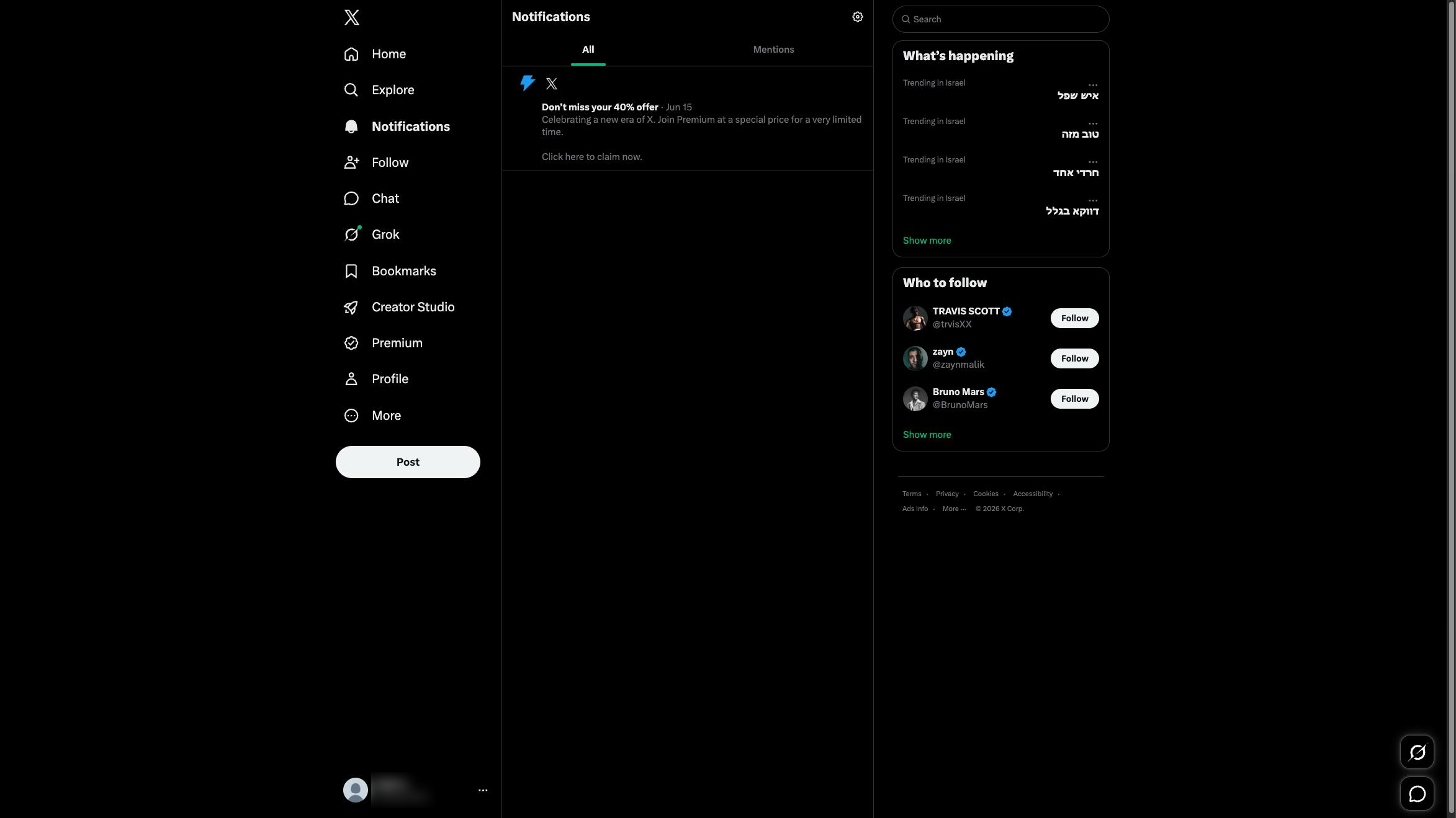 Navigate to the X Notifications page