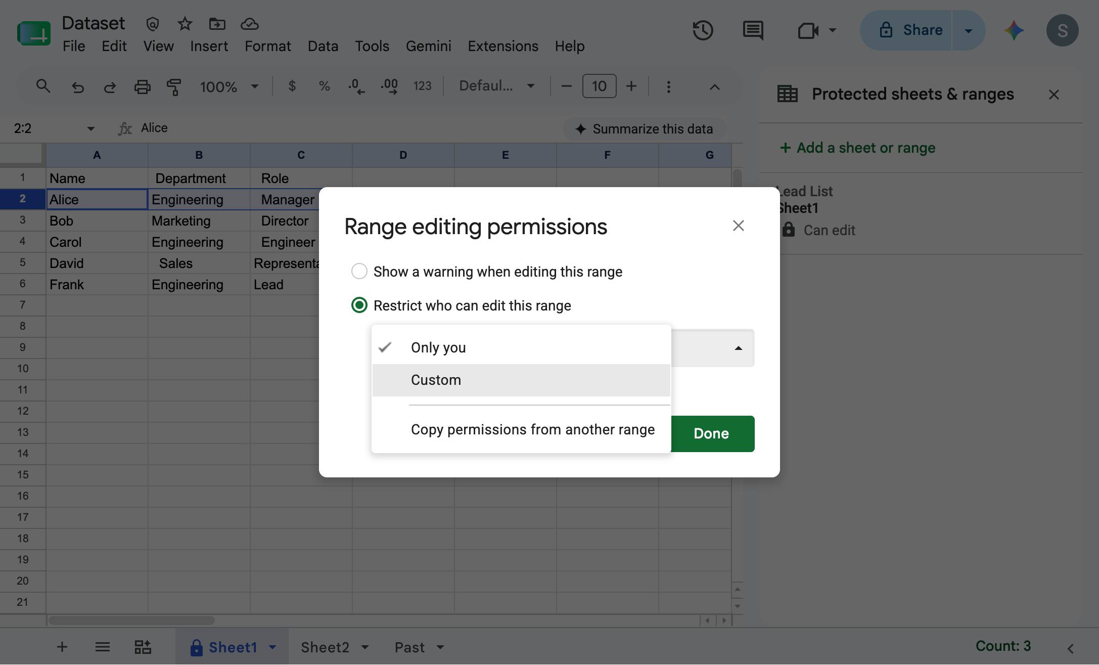 You can create custom permissions by clicking "Custom"
