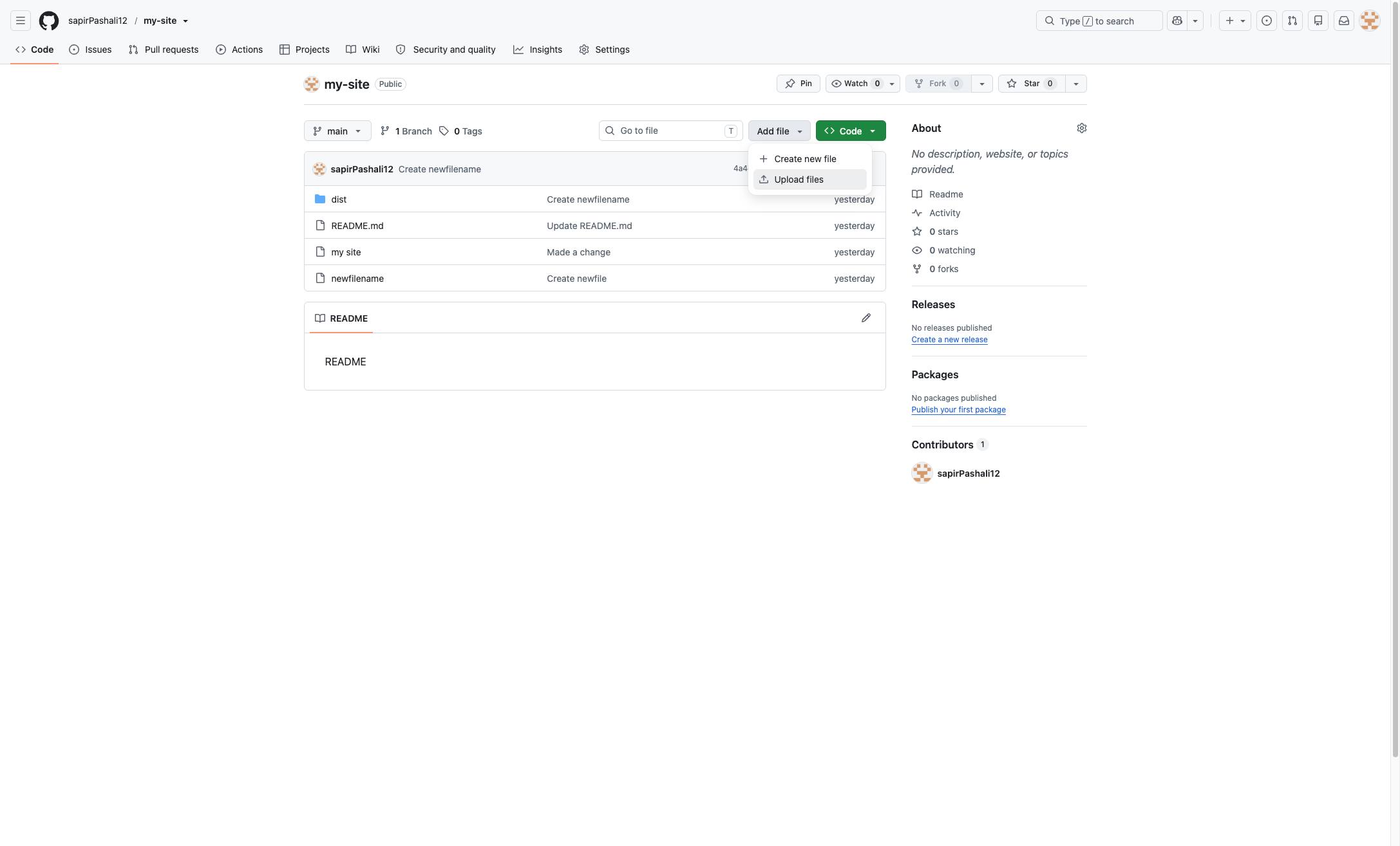 From the drop-down, select "Upload files"