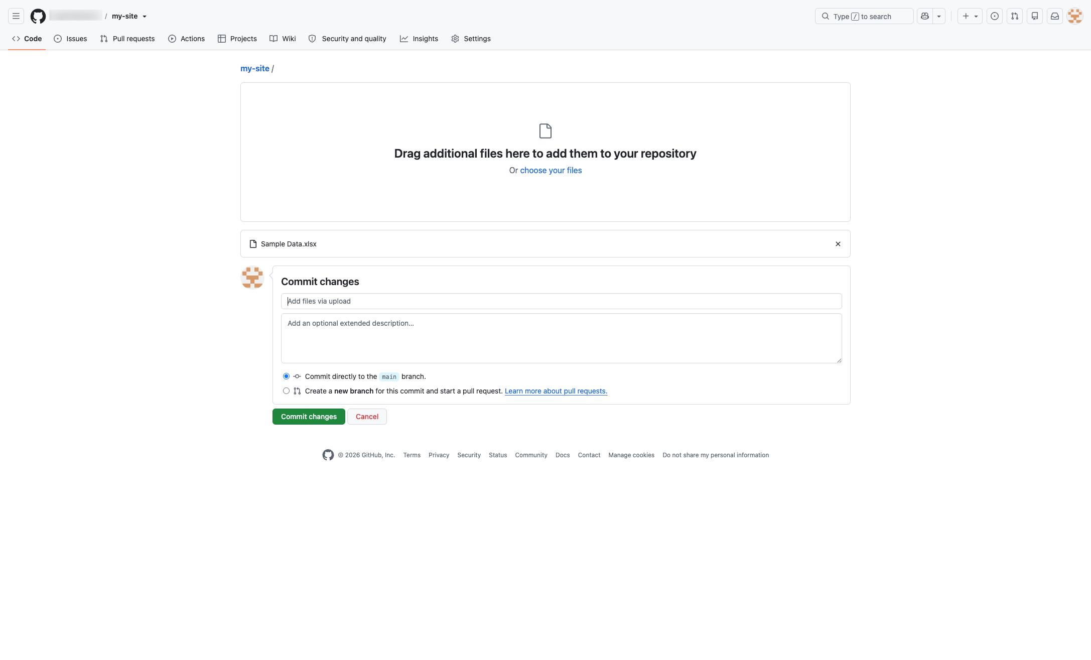 Click the commit message input field