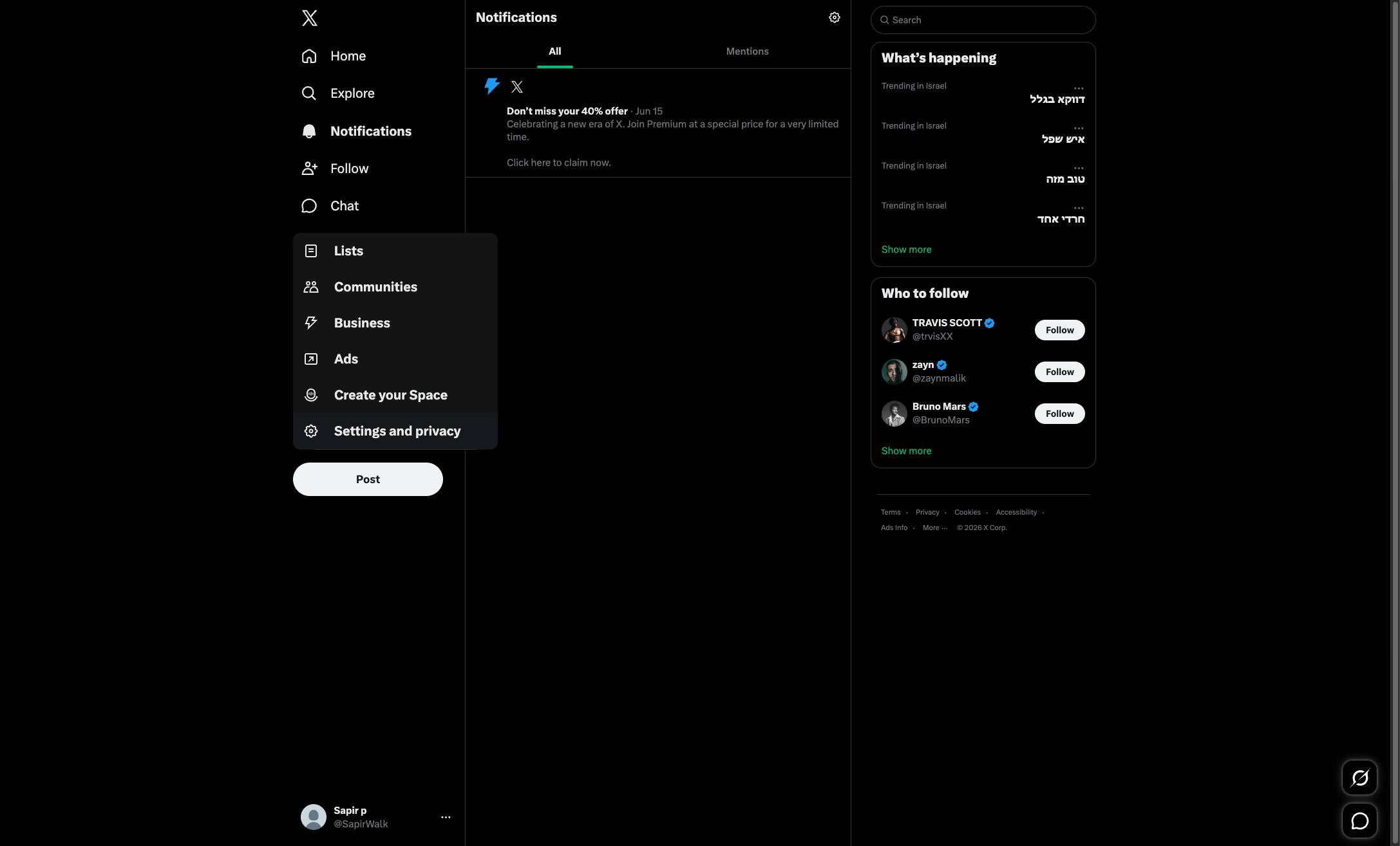 Click Settings and privacy
