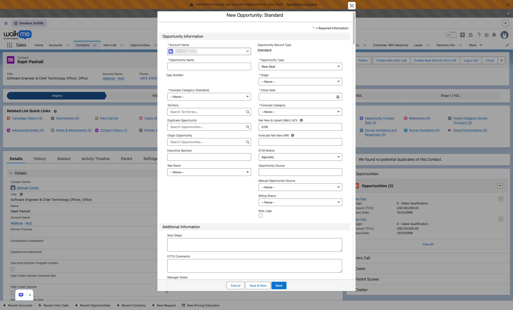 Click the Opportunity Name field