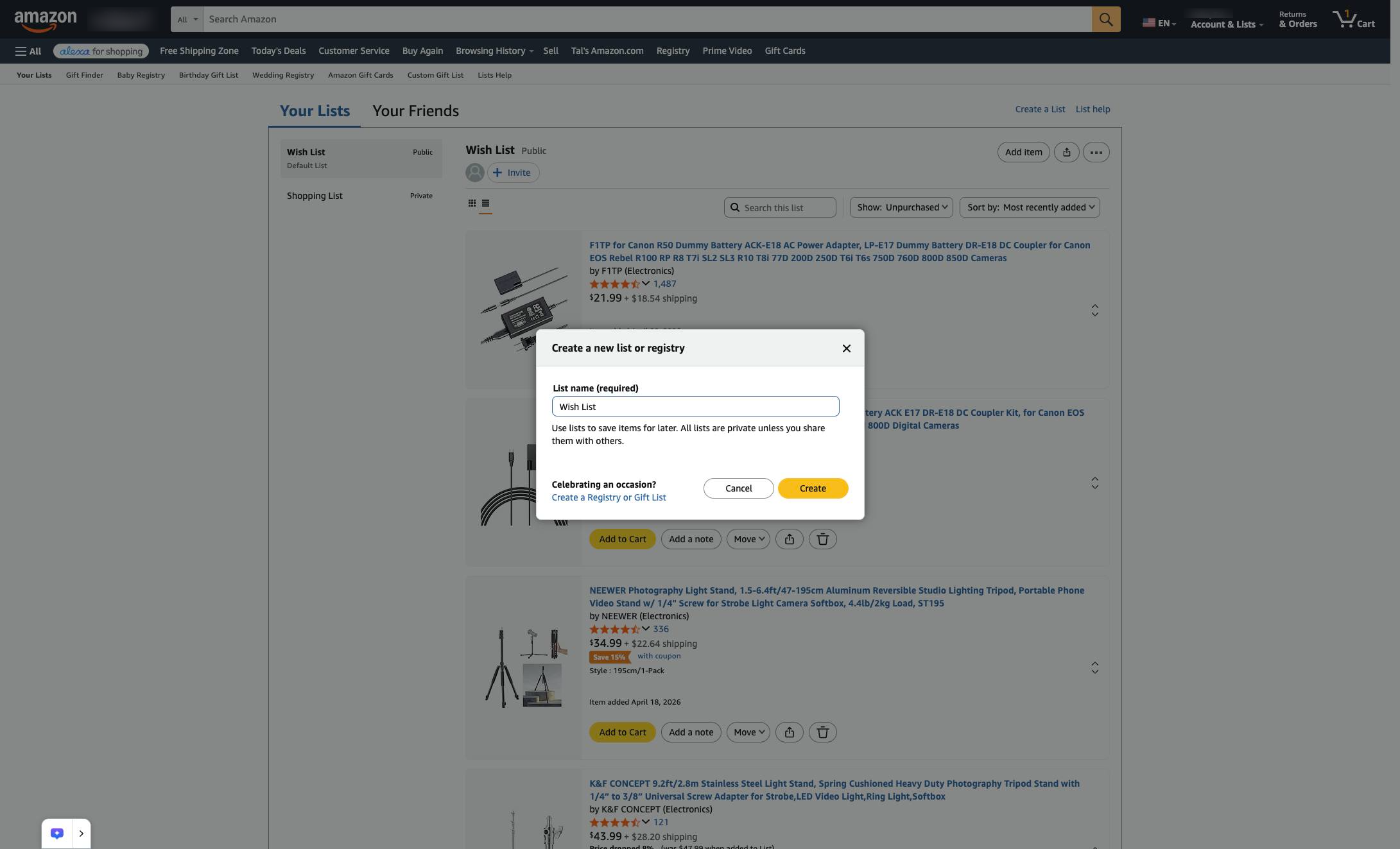 リストに名前を付けて「Create List」をクリックする