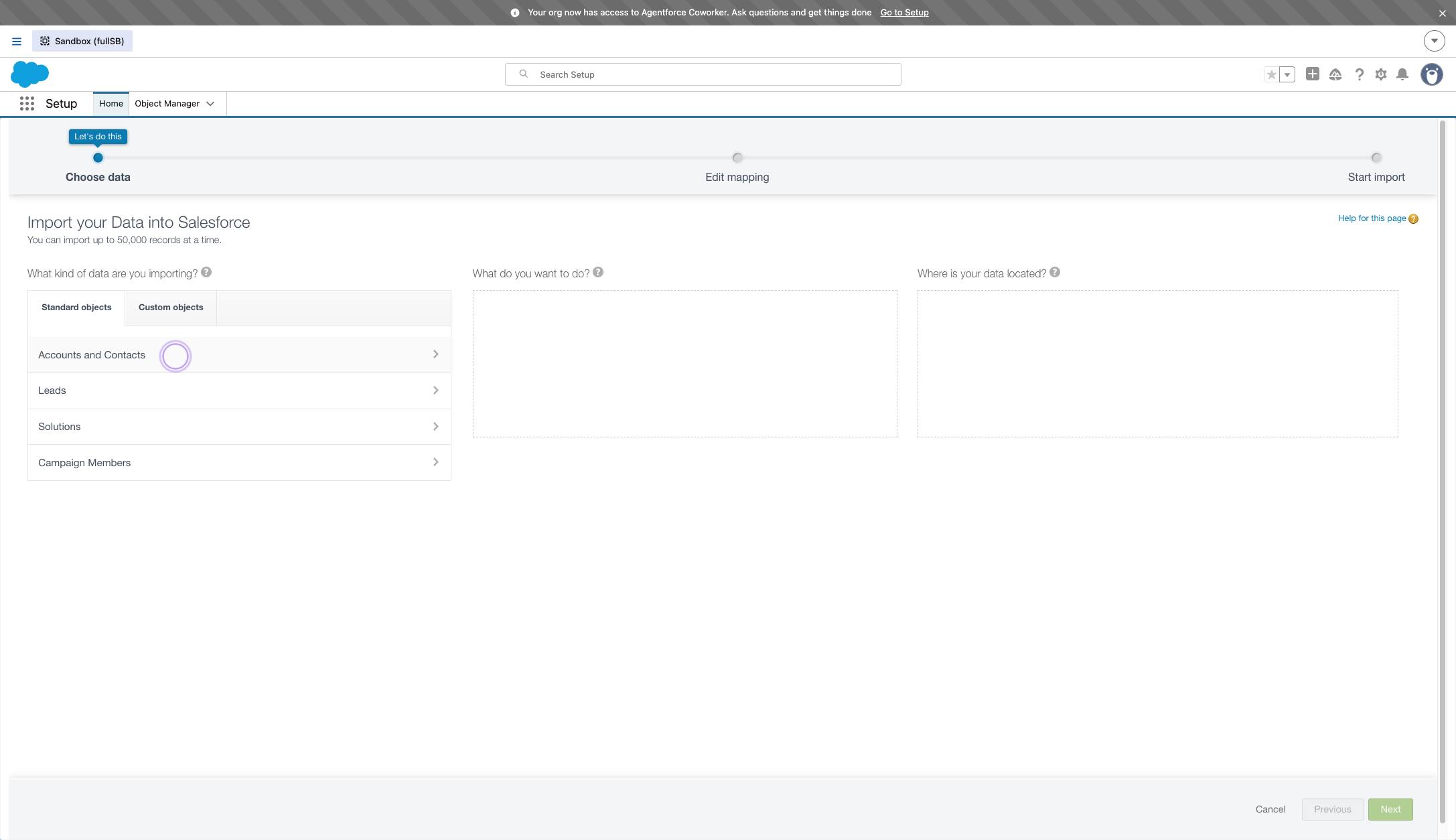 「Data Import Wizard」をクリックします