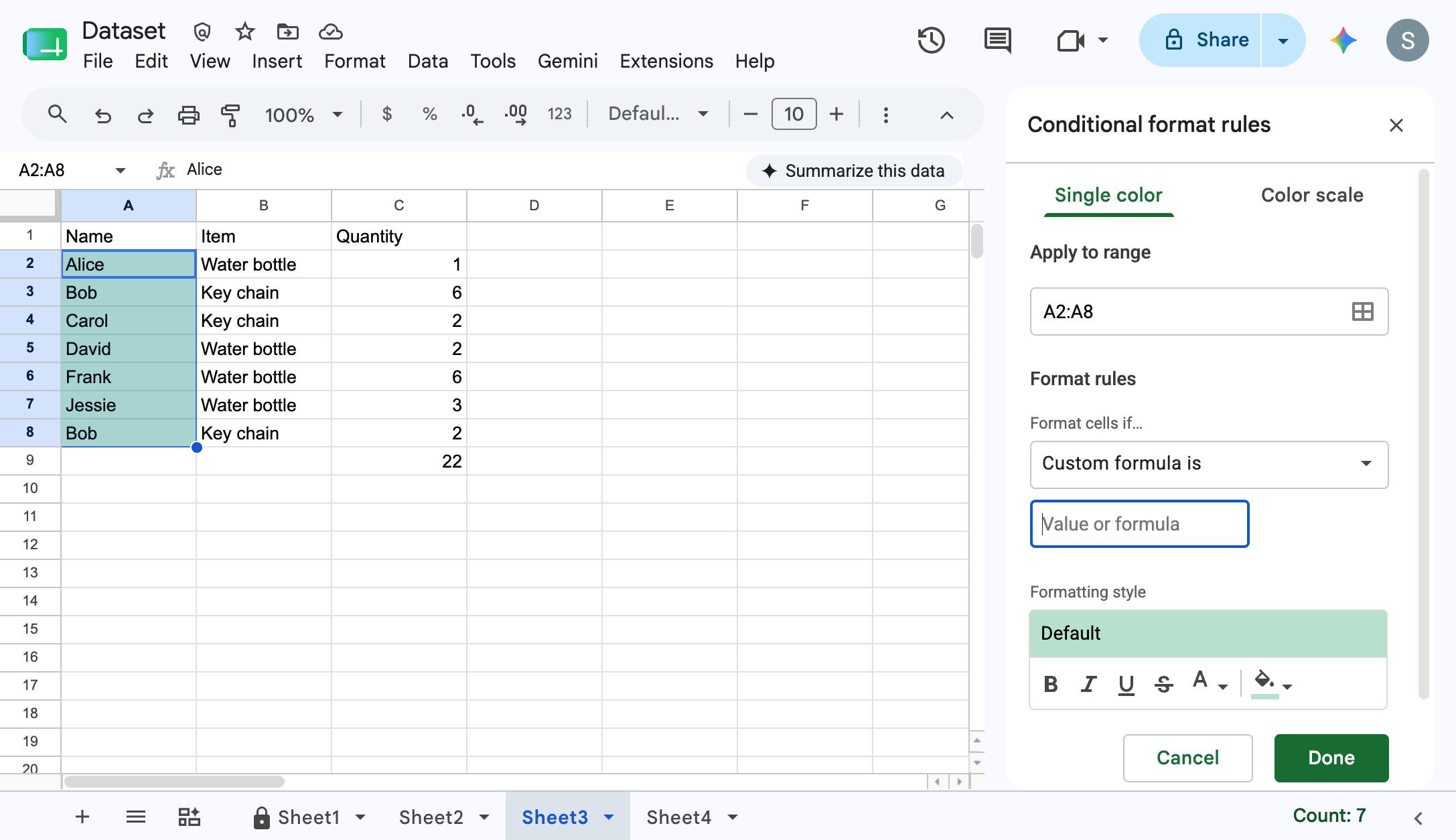 Click in "Value or formula" input field