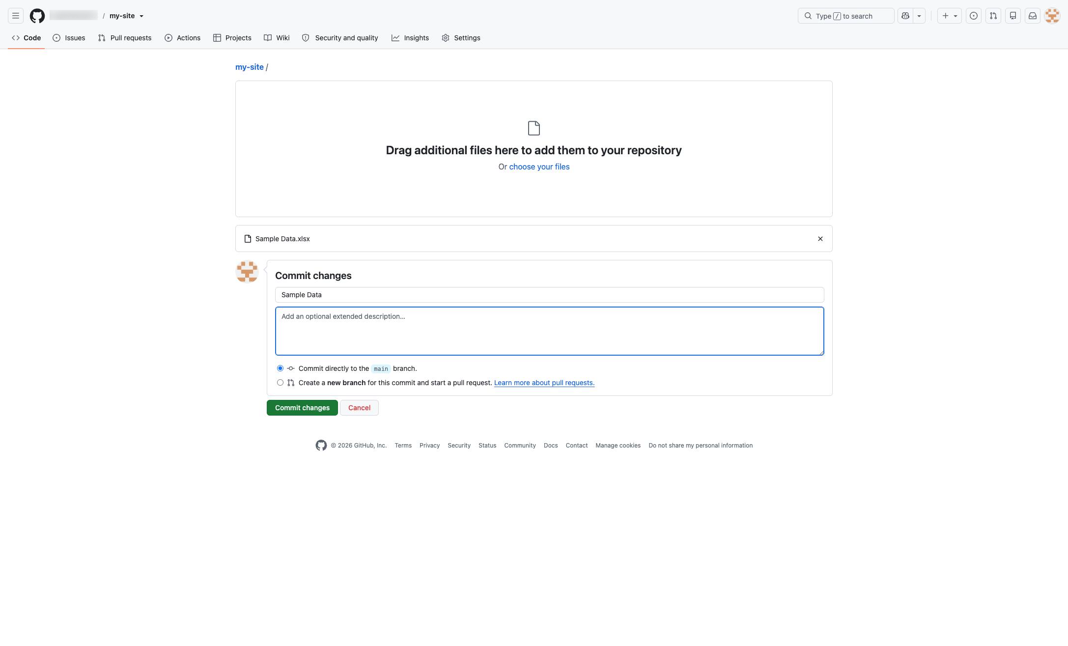 Click the Commit changes button