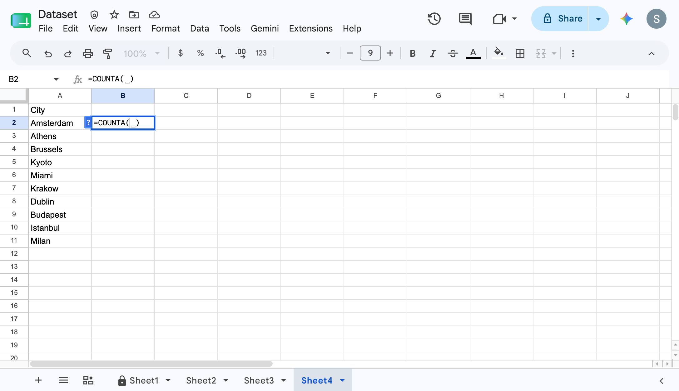Click on the cells you need to count to specify the data range if you did not type it in the step before