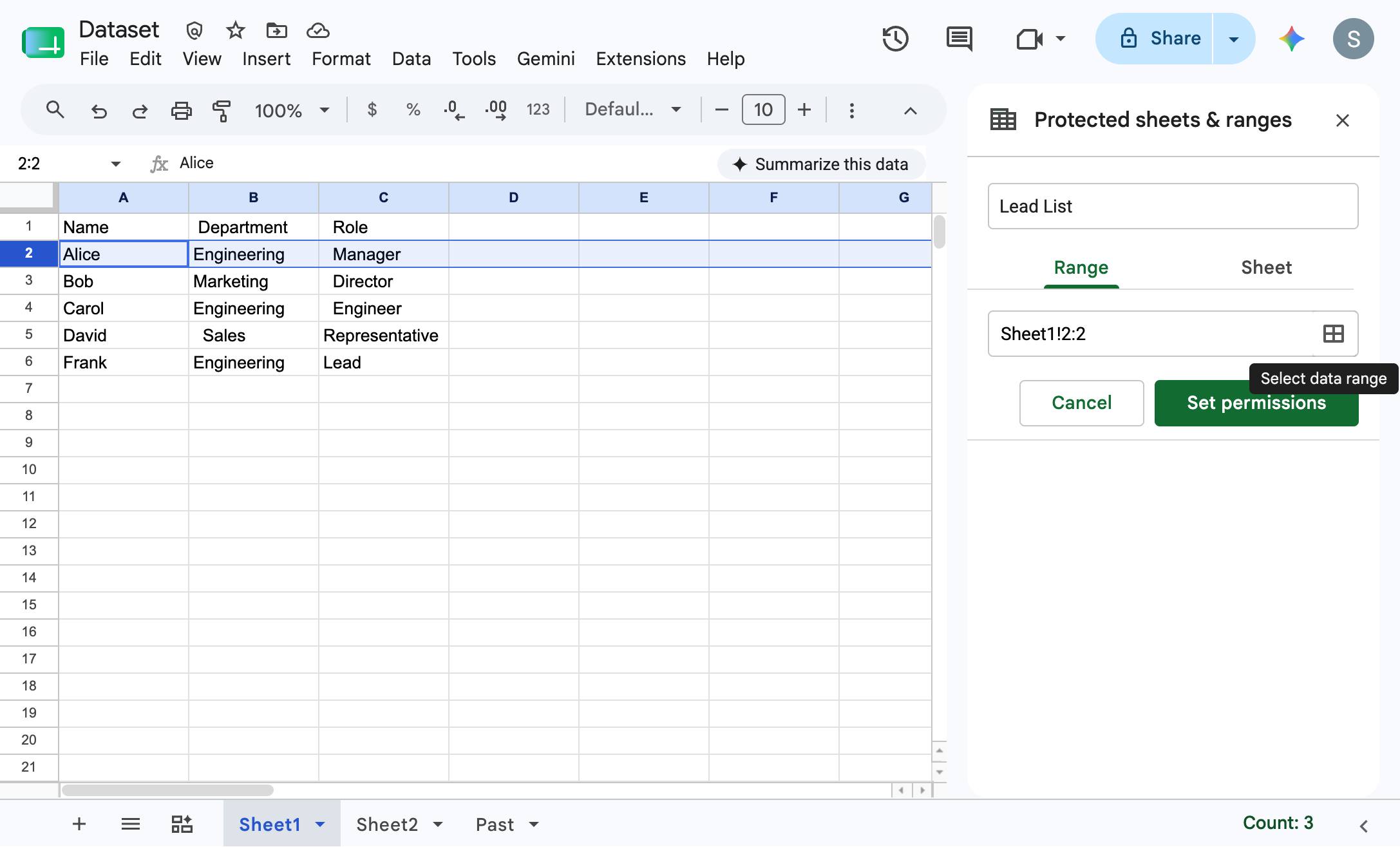 Click the Select data range icon