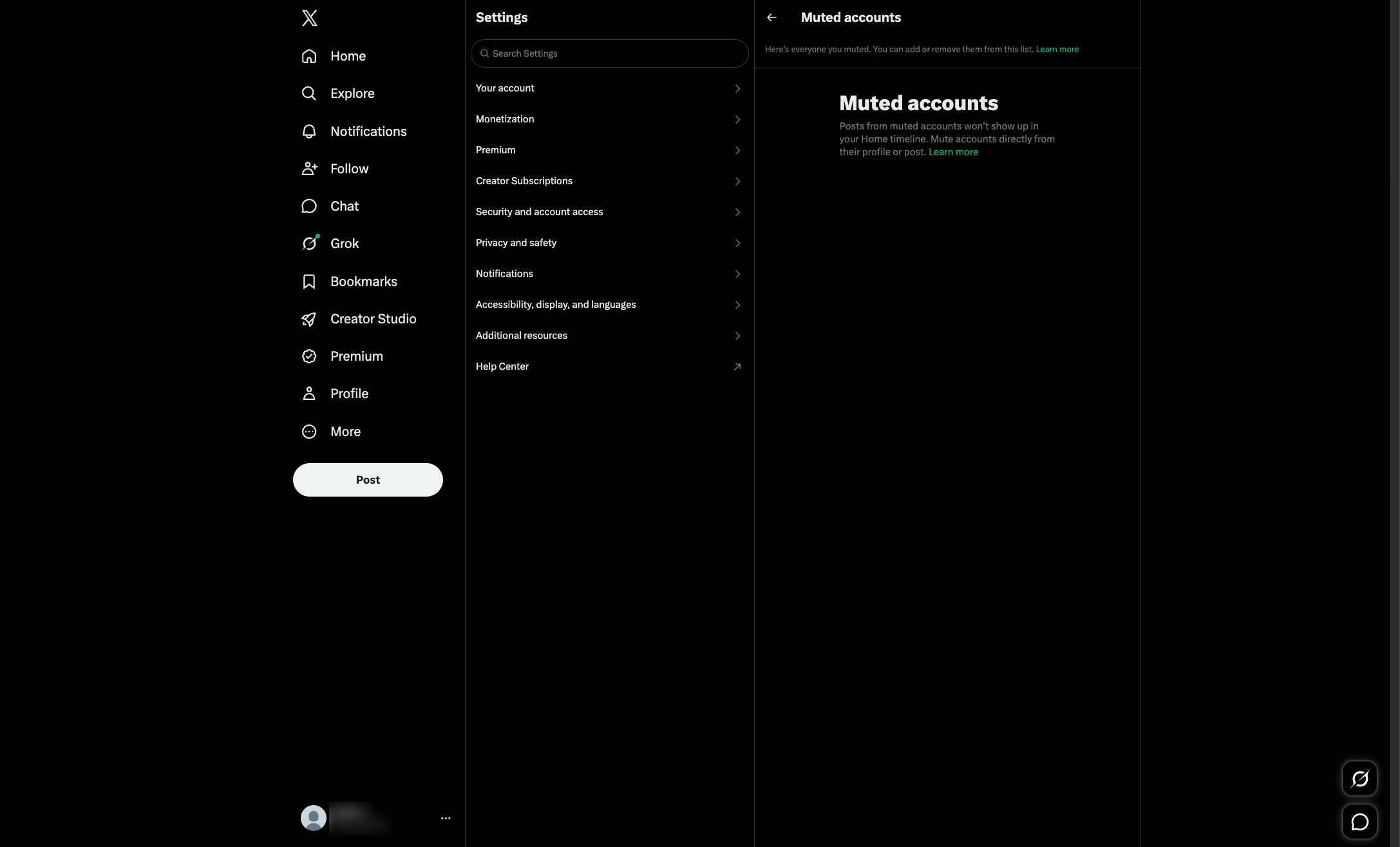 Click the Muted accounts section