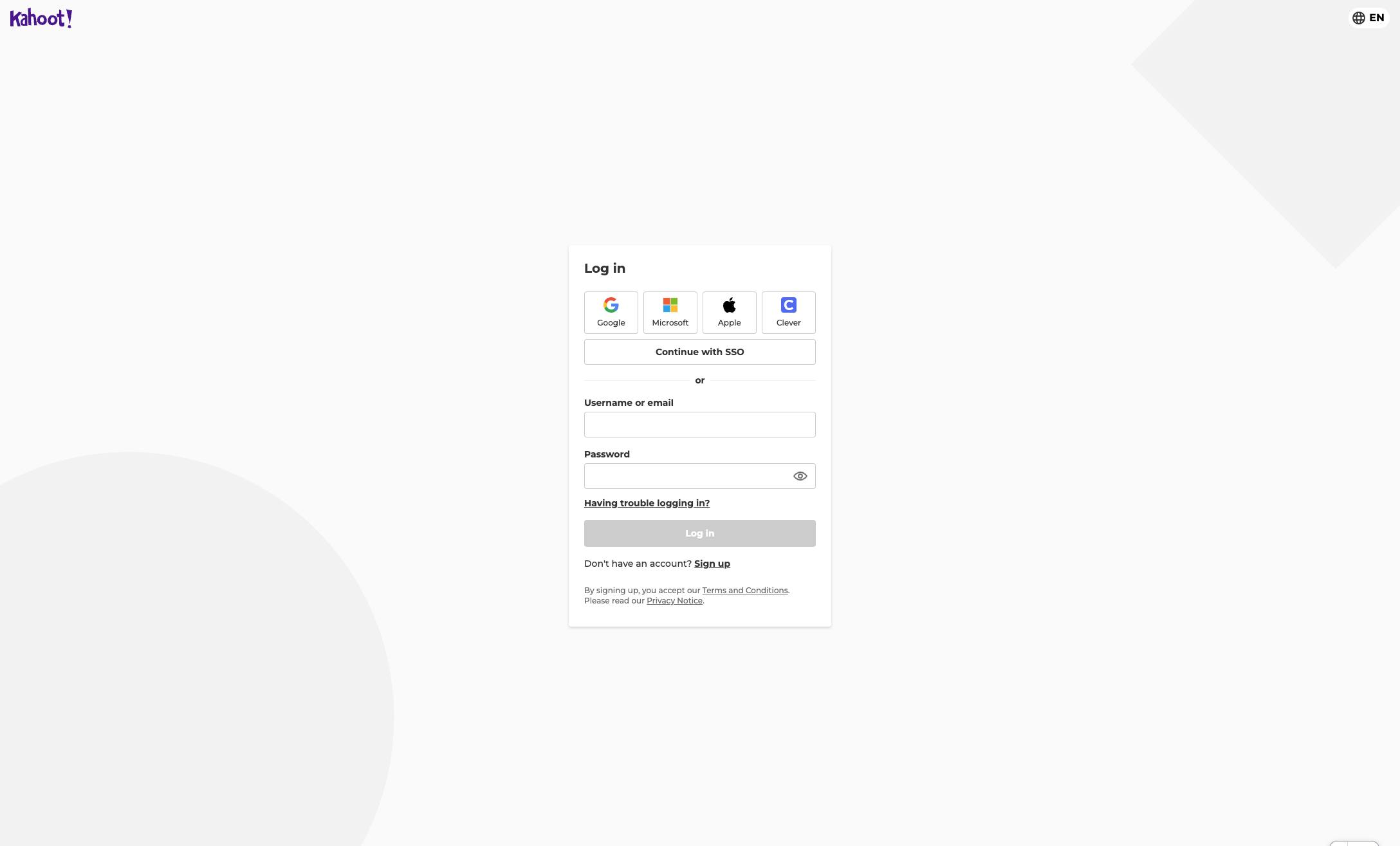 Kahootのログインページに移動する