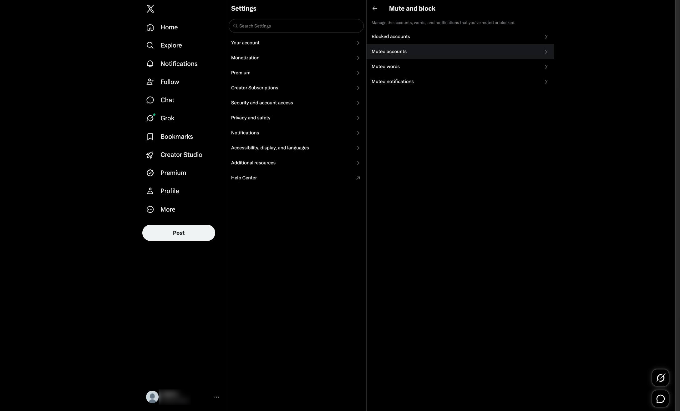 Click the Muted accounts option