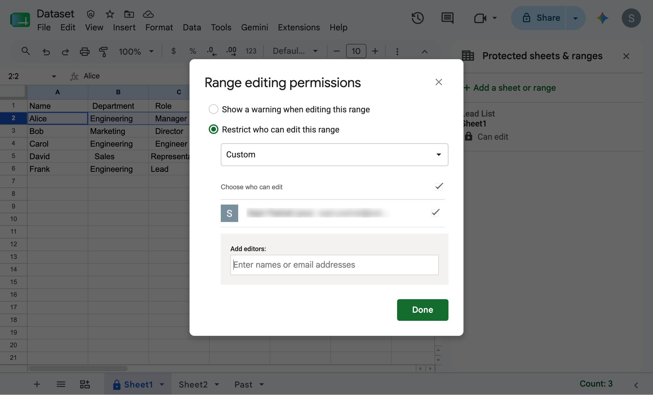 Click the "Enter names or email addresses" input field