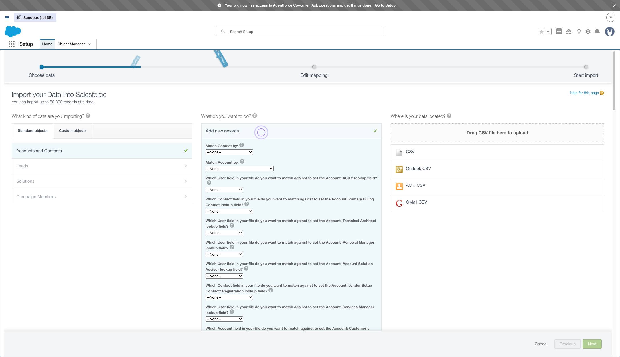 「Data Import Wizard」をクリックします