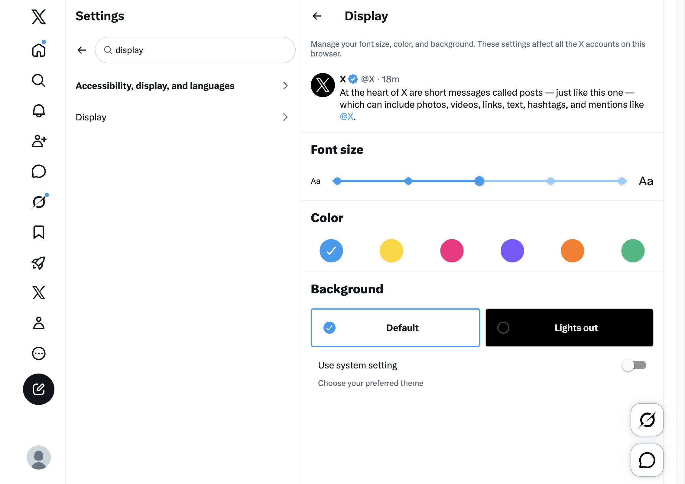 Customize your font size, color, and background. Click on the options to preview them in real time