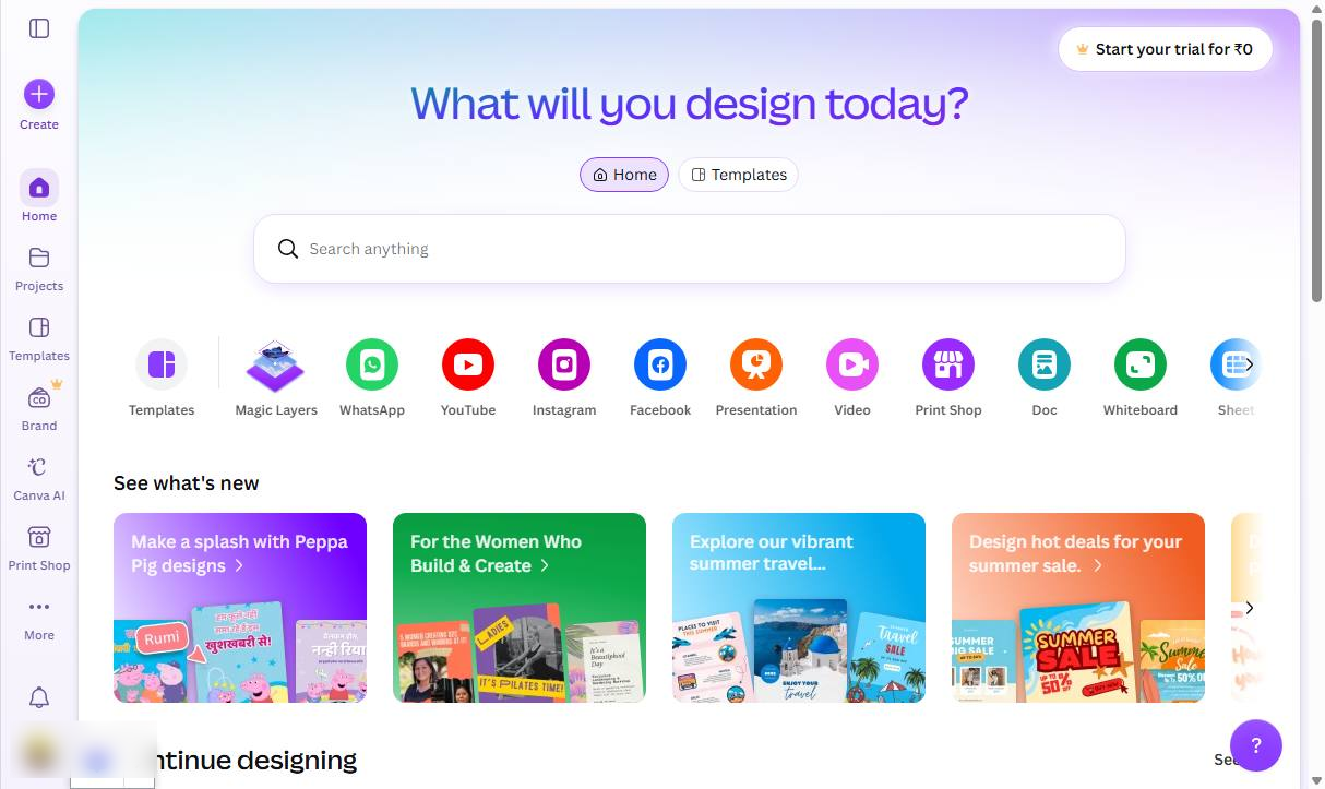 Open the Canva homepage