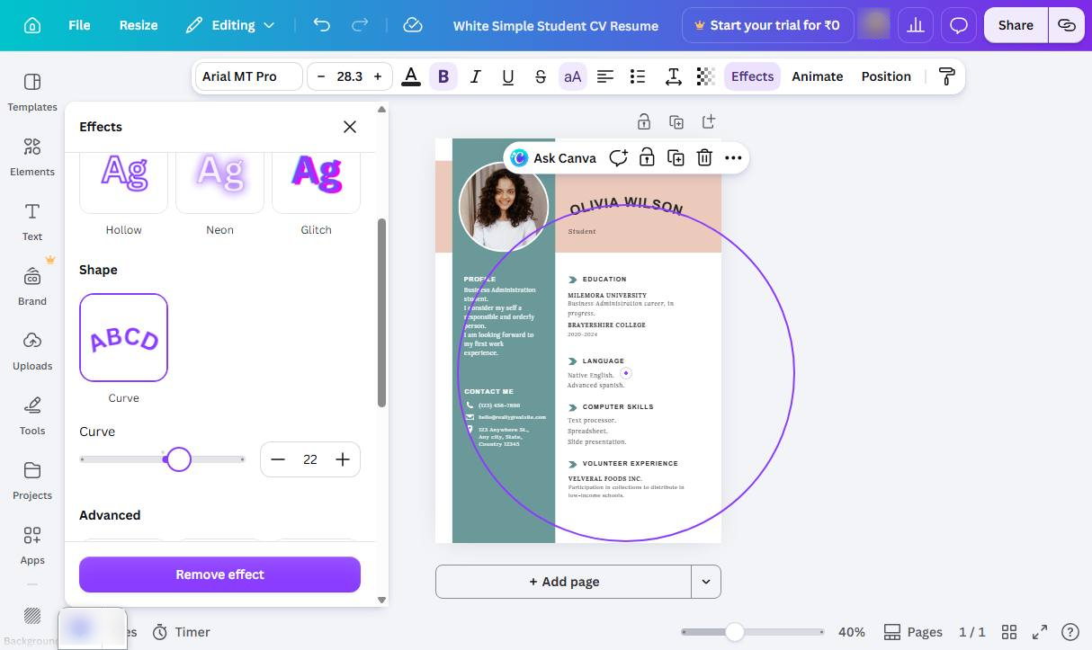 Click the Curve slider
