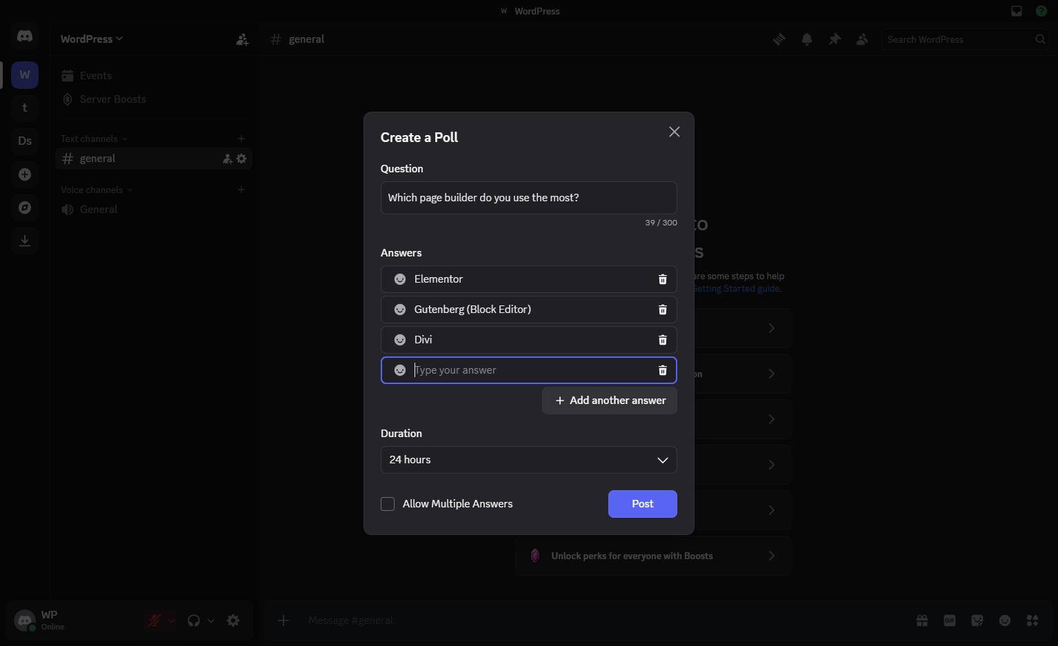 Click the Add another answer button