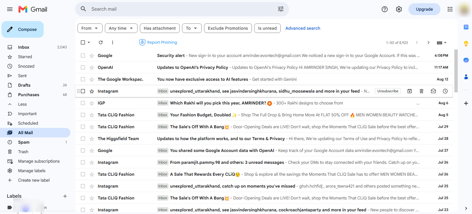 Click the All Mail tab