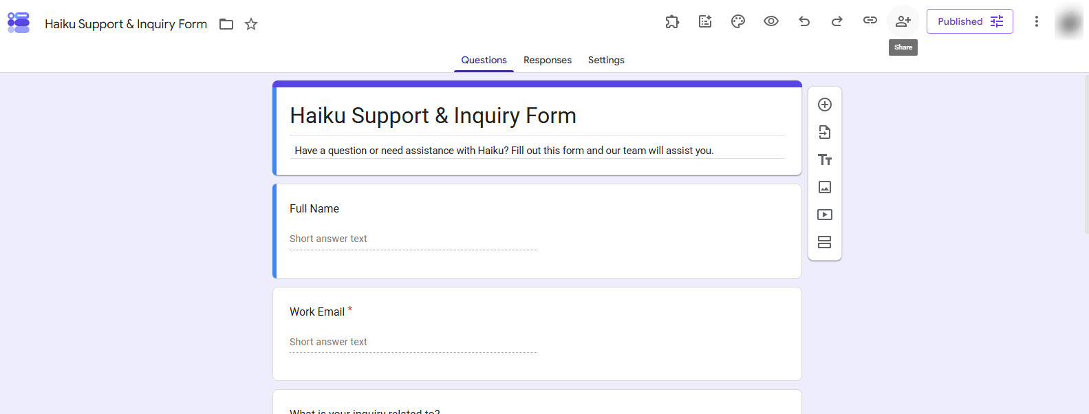 Google フォームを開く