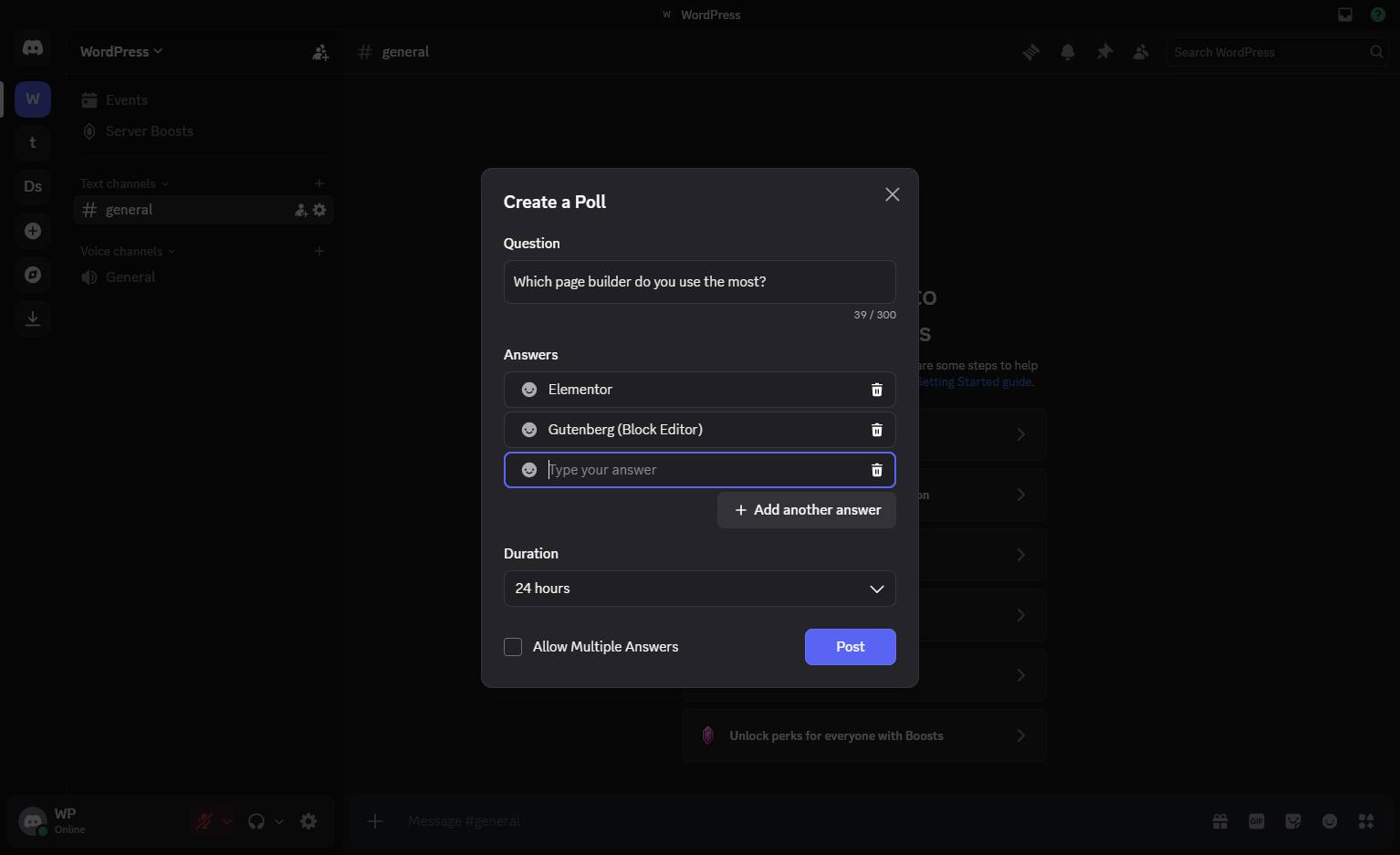 Click the Add another answer button