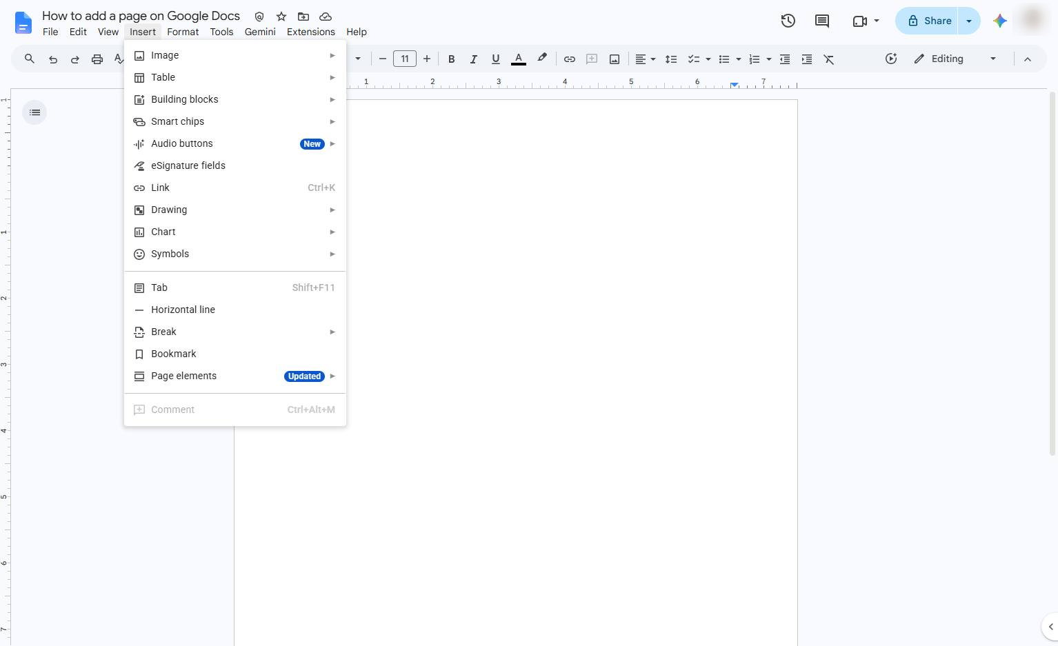 Click the Insert menu