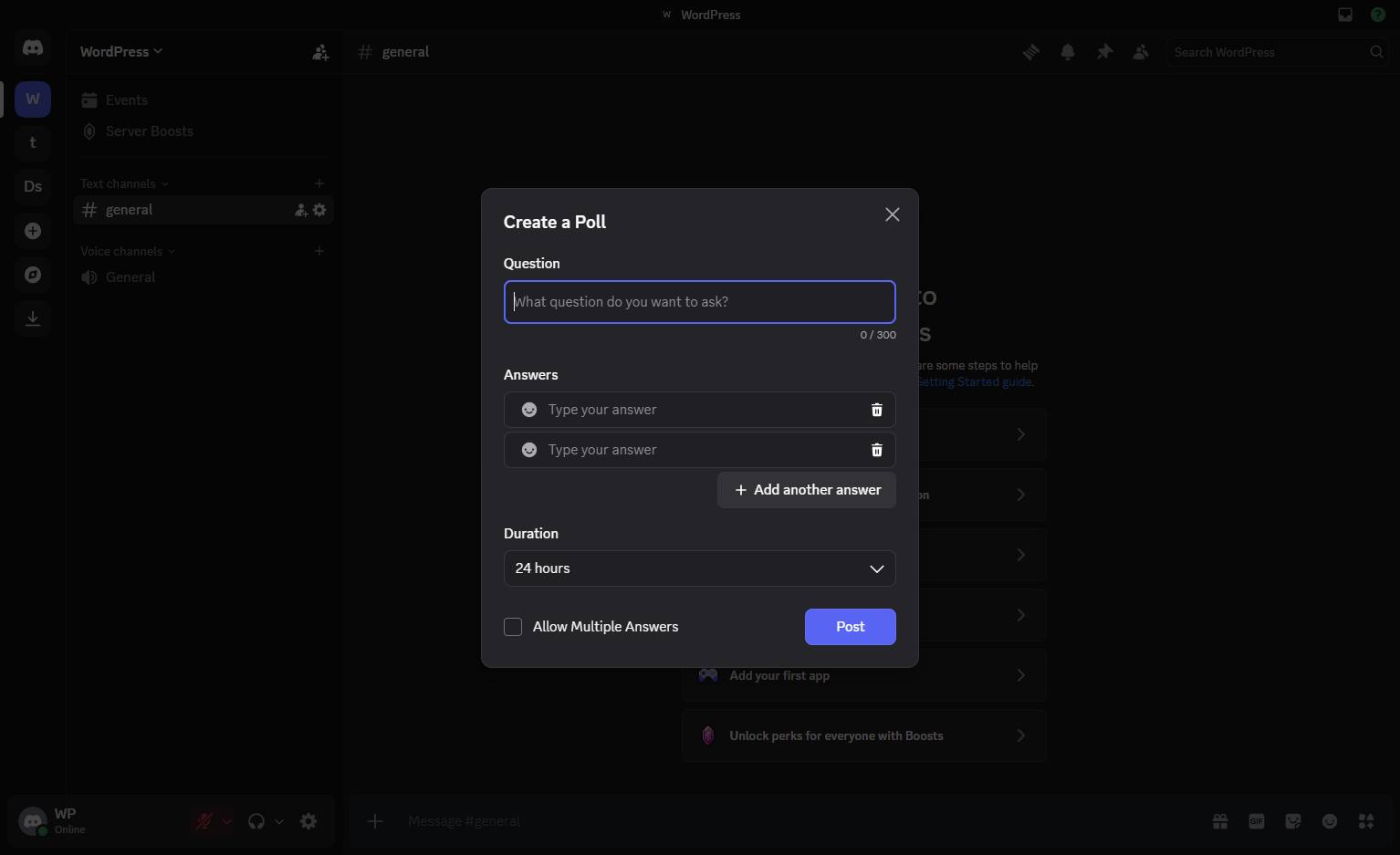 Click the Question input field