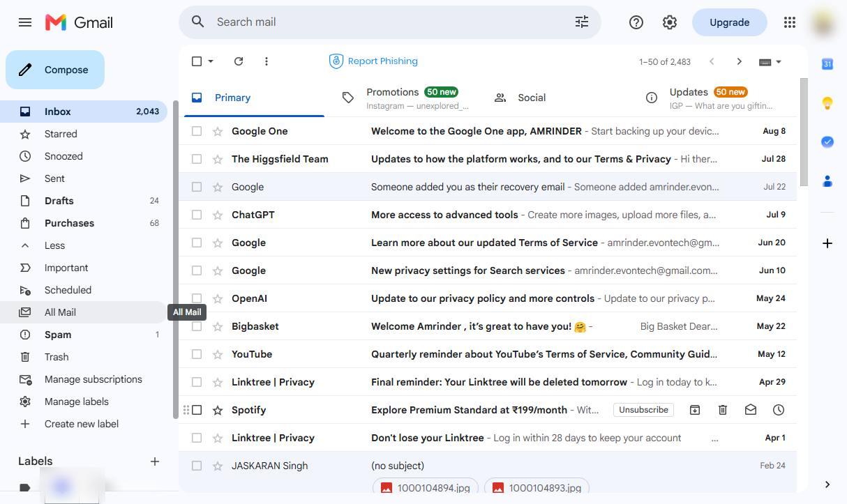 Click the All Mail option