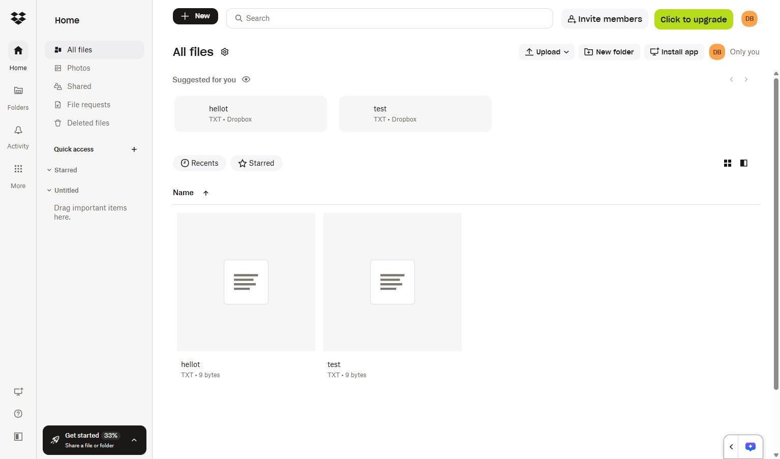 Log in to Dropbox and navigate to the Dropbox Home page