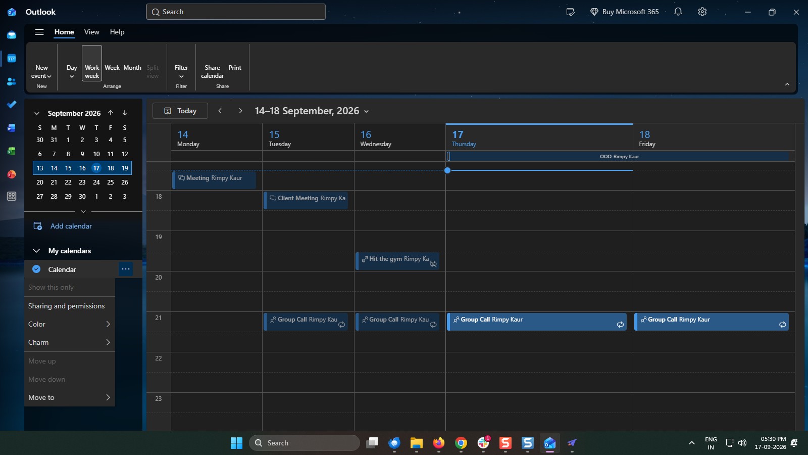 Open Calendar Properties / Sharing
