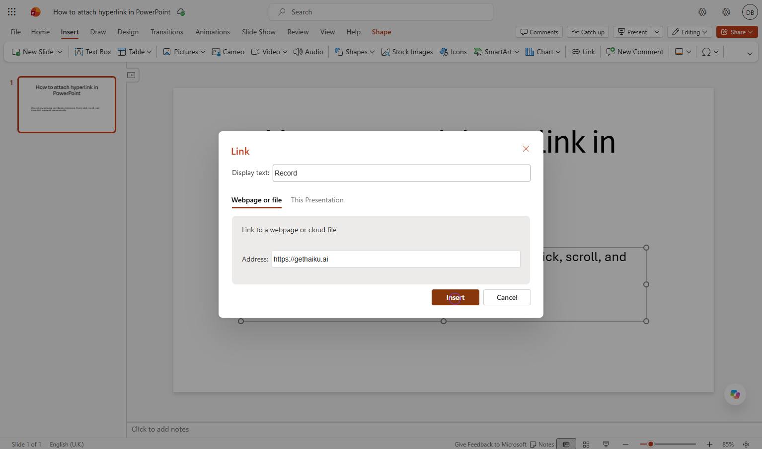 Click the Insert button