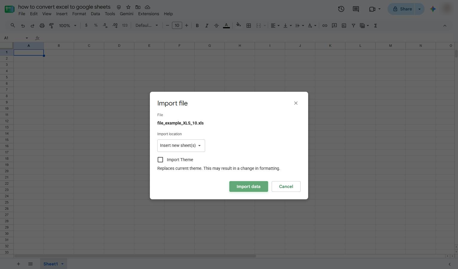 Click the Import data button