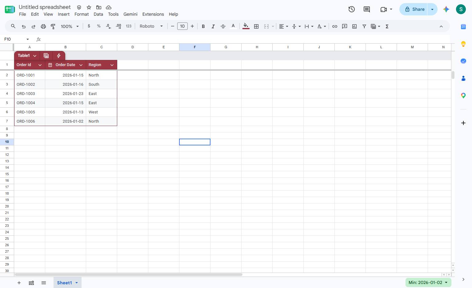 Preview Your Customized Table