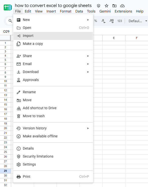 Select the Import option