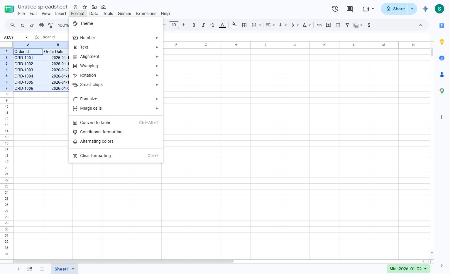 Click the Format menu