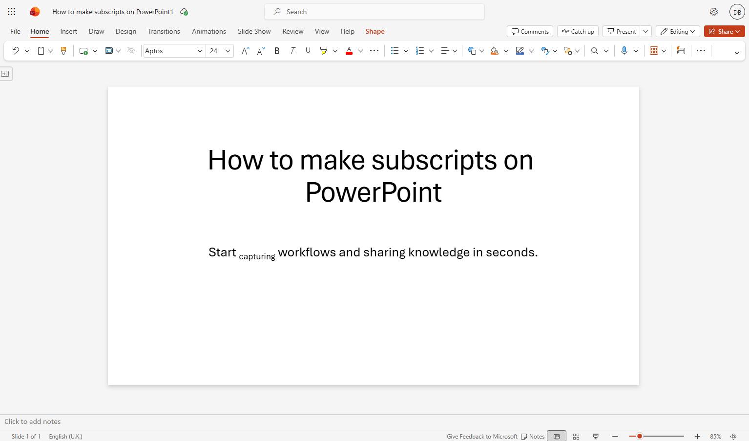 Preview the subscript text