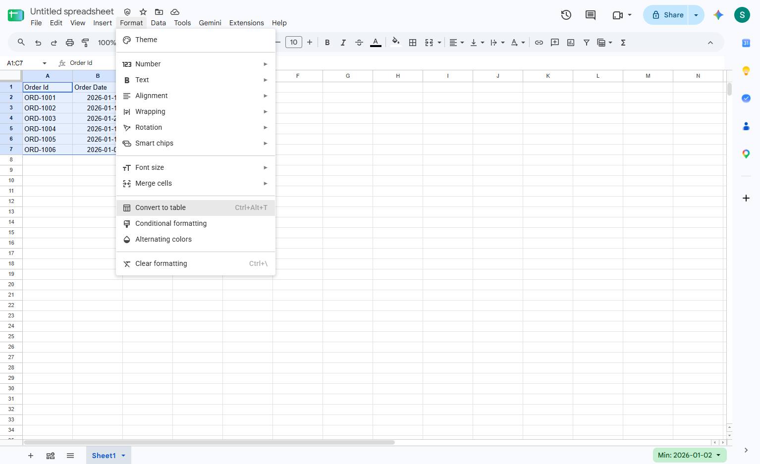 Select the Convert to table option