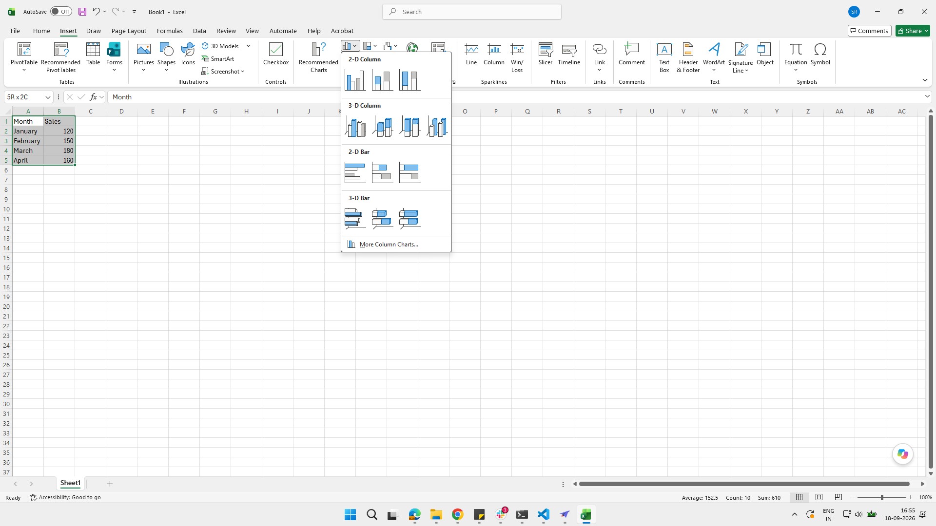 Select the 3-D Stacked Column option