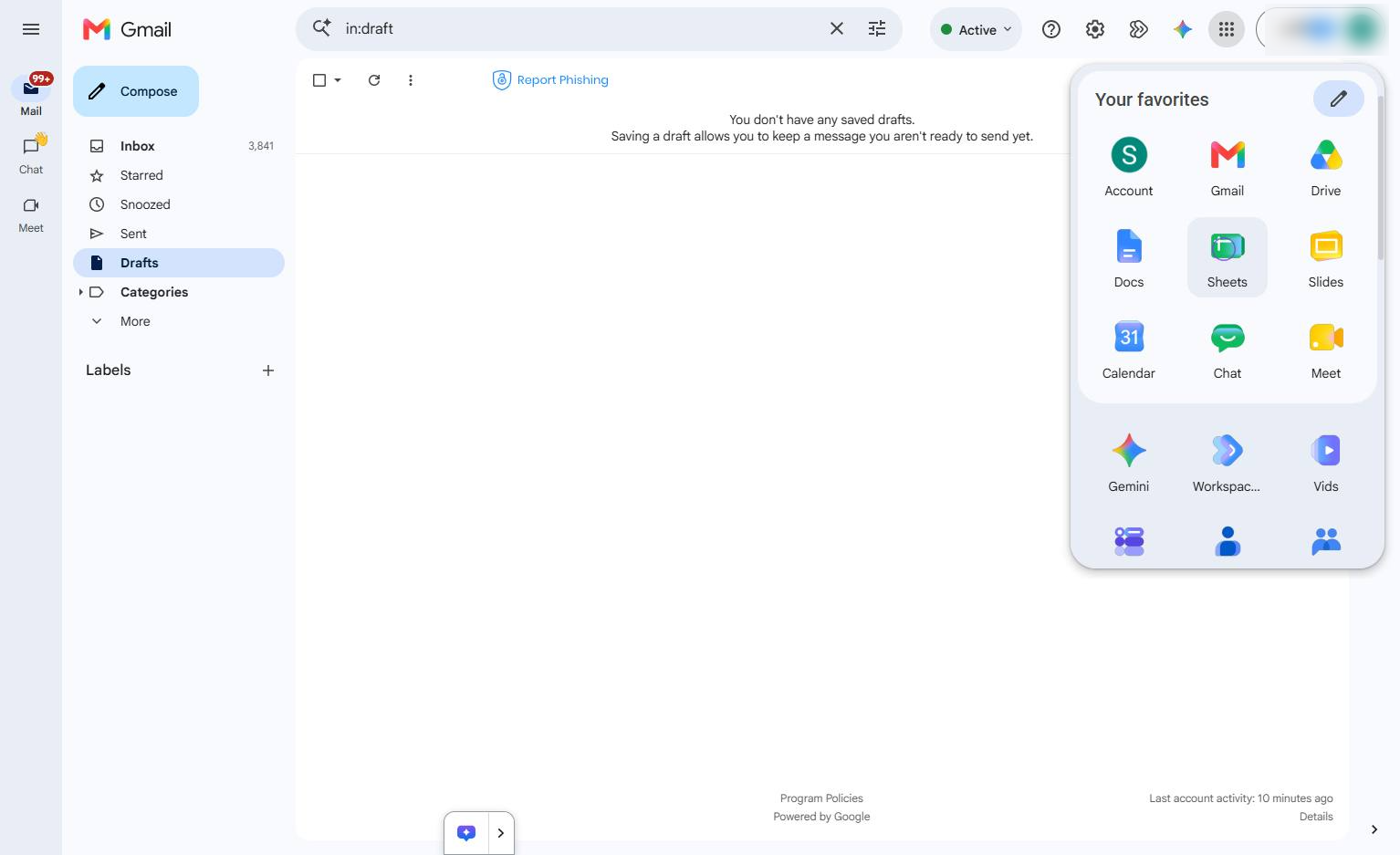 Google スプレッドシートのアイコンをクリックする