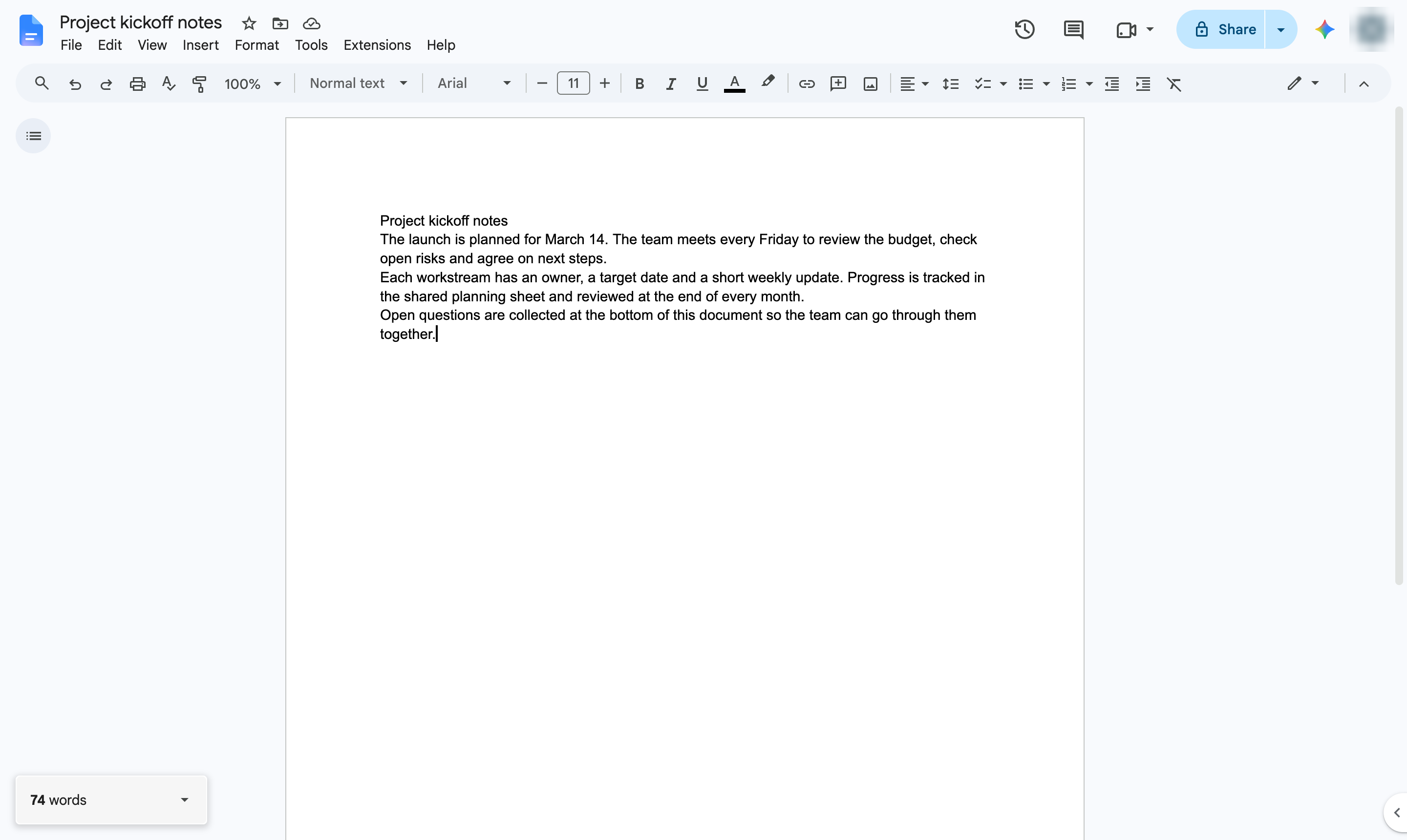 Word count on screen
