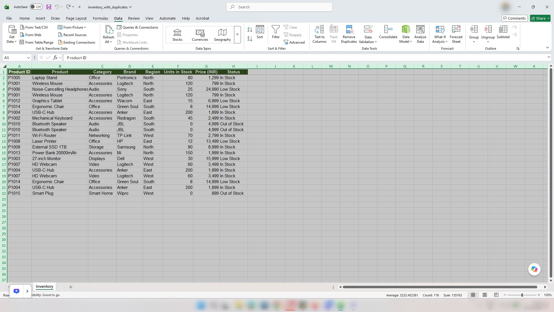 Open the excel sheet
