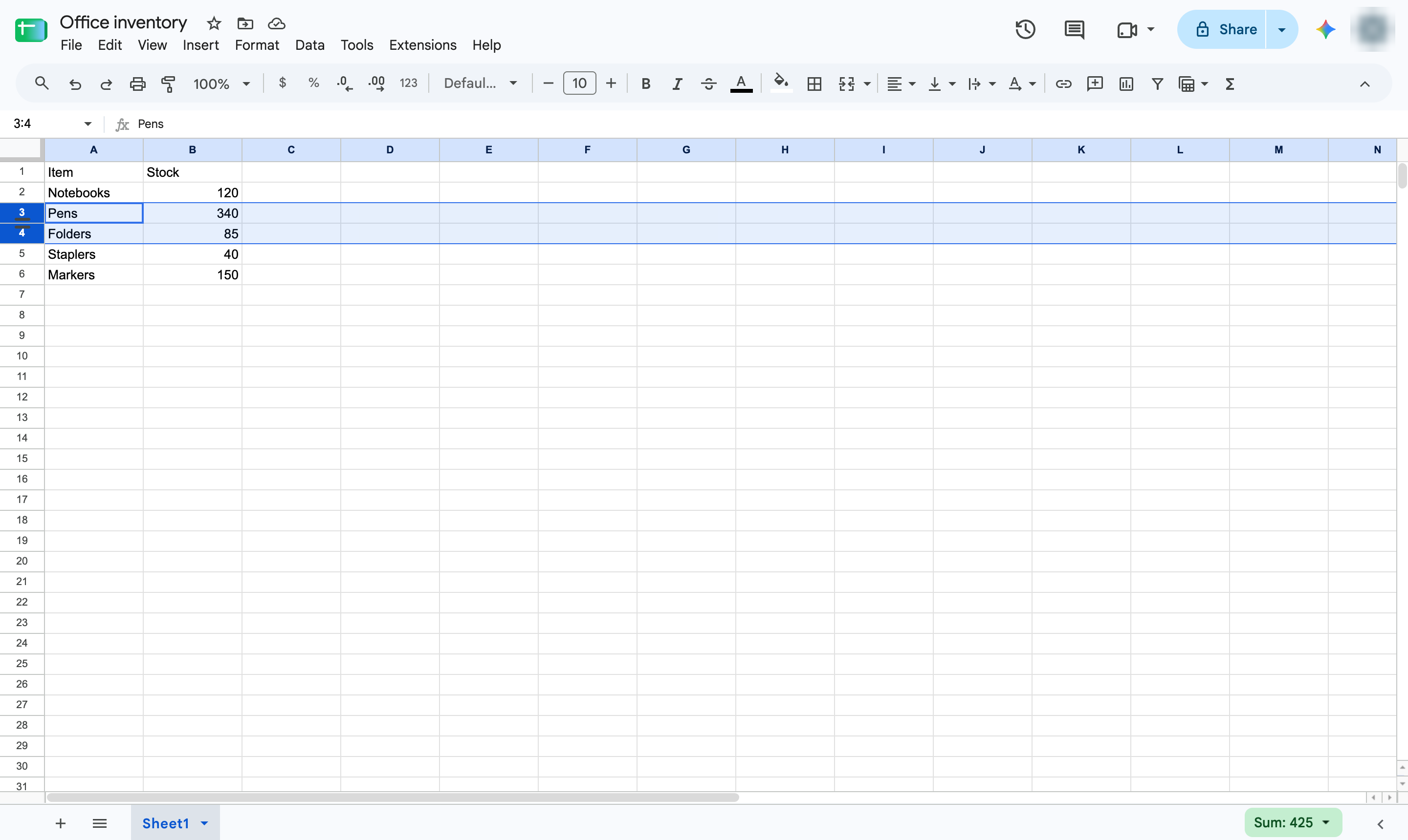 Right-click the selected rows