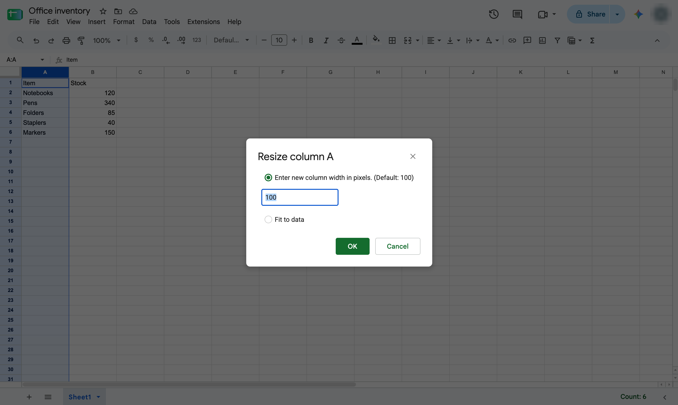 Click the width box