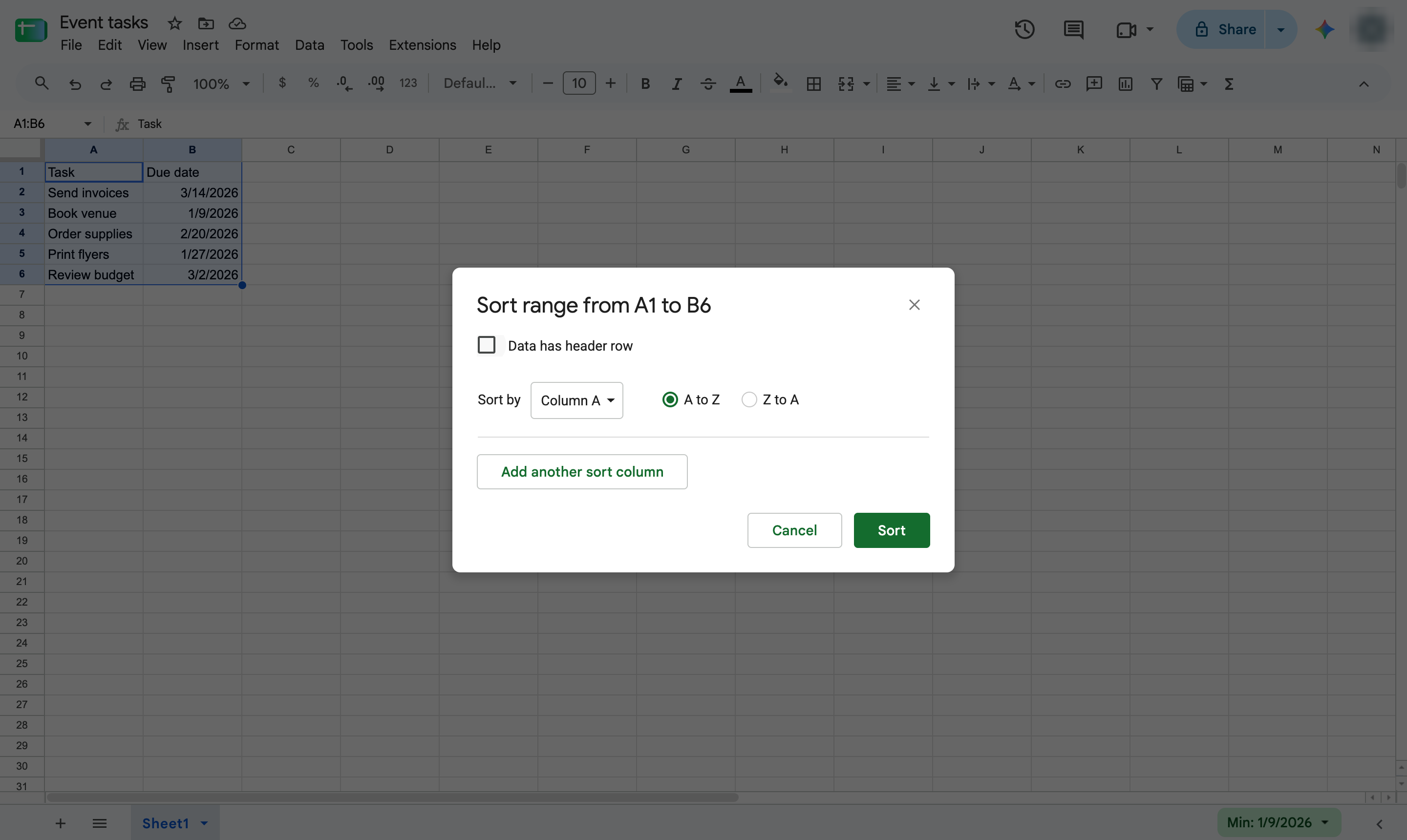 Check Data has header row