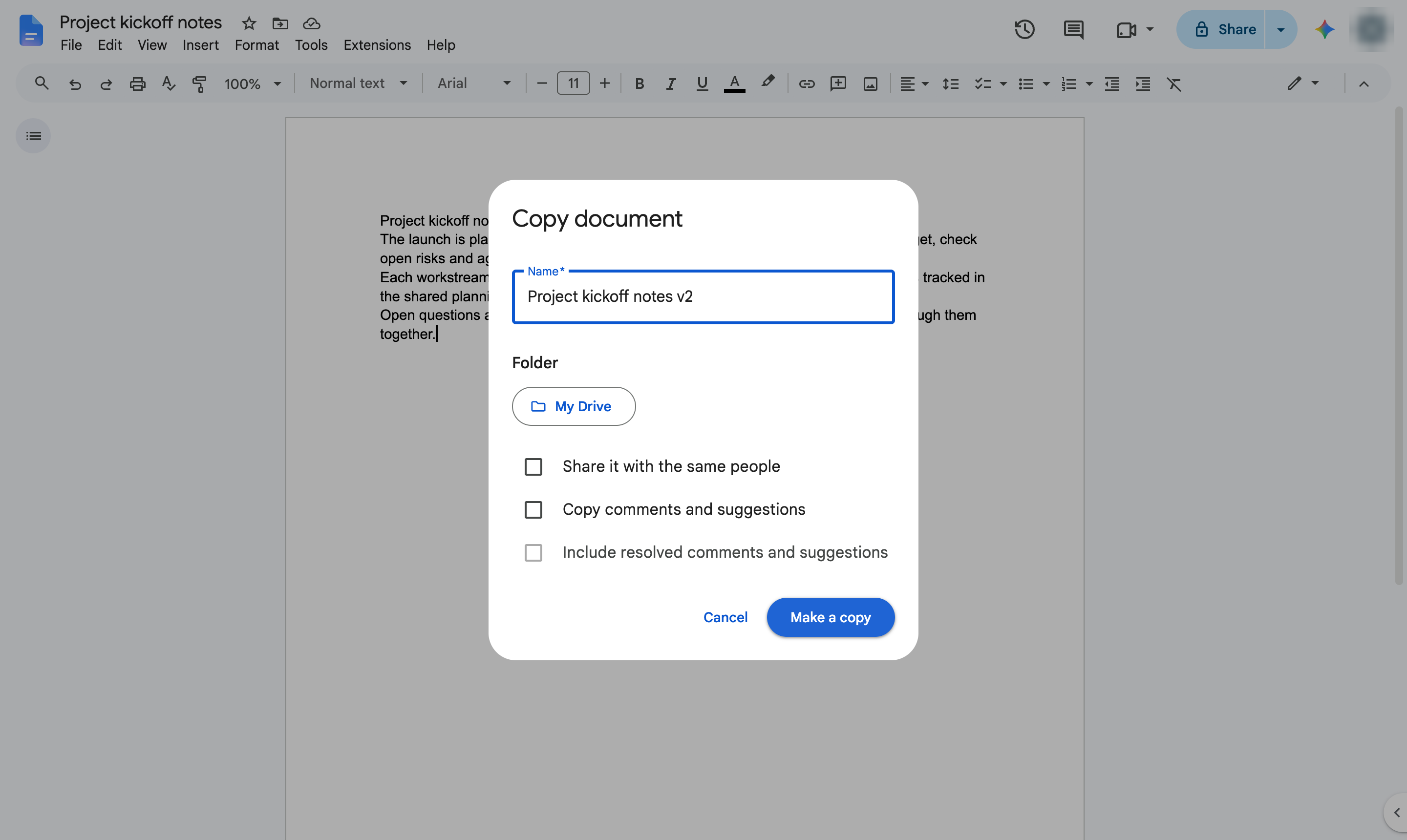 Click Make a copy