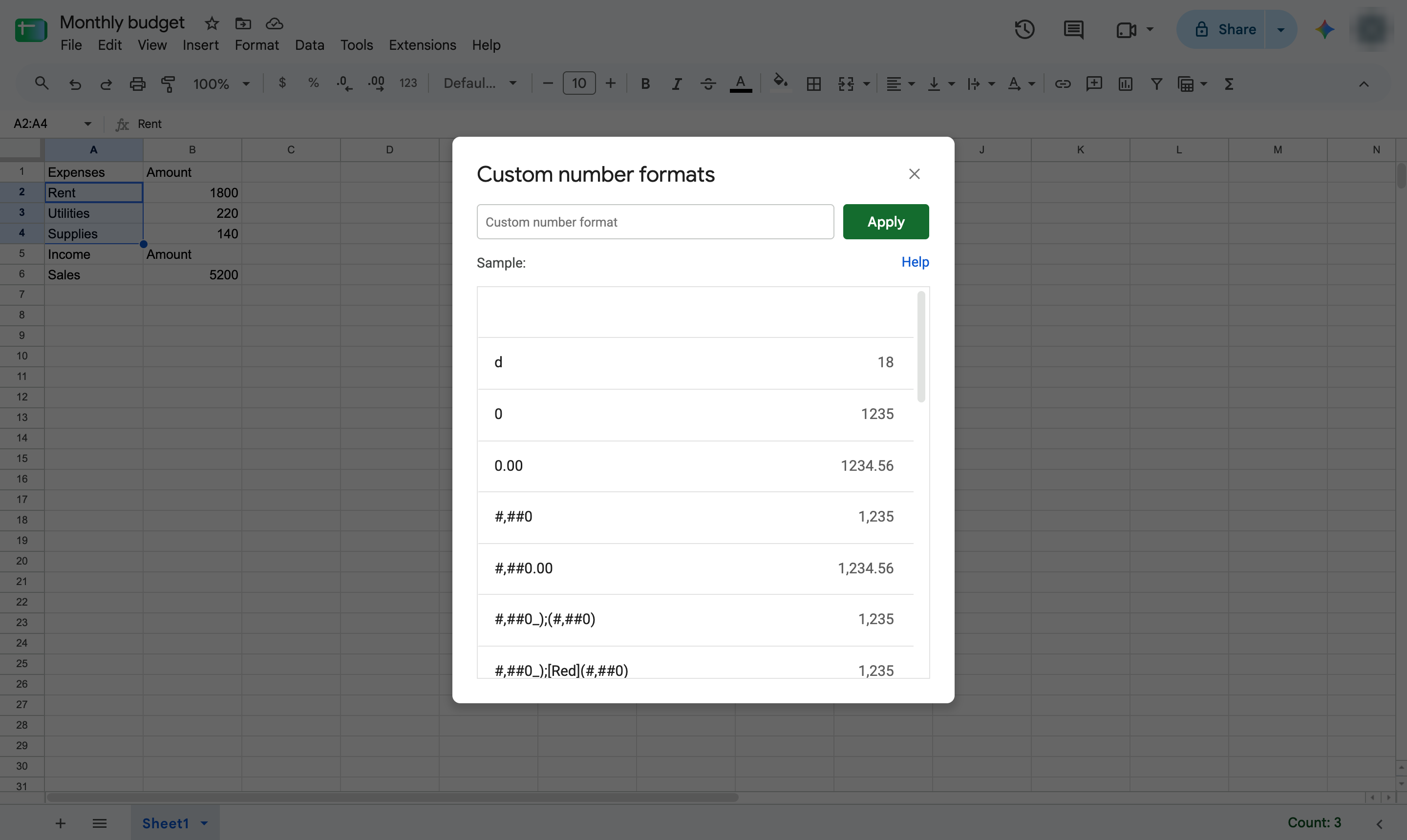 Click the format box