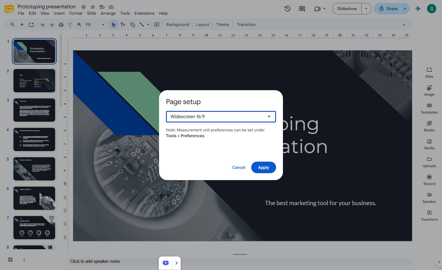 Click the Page setup dropdown